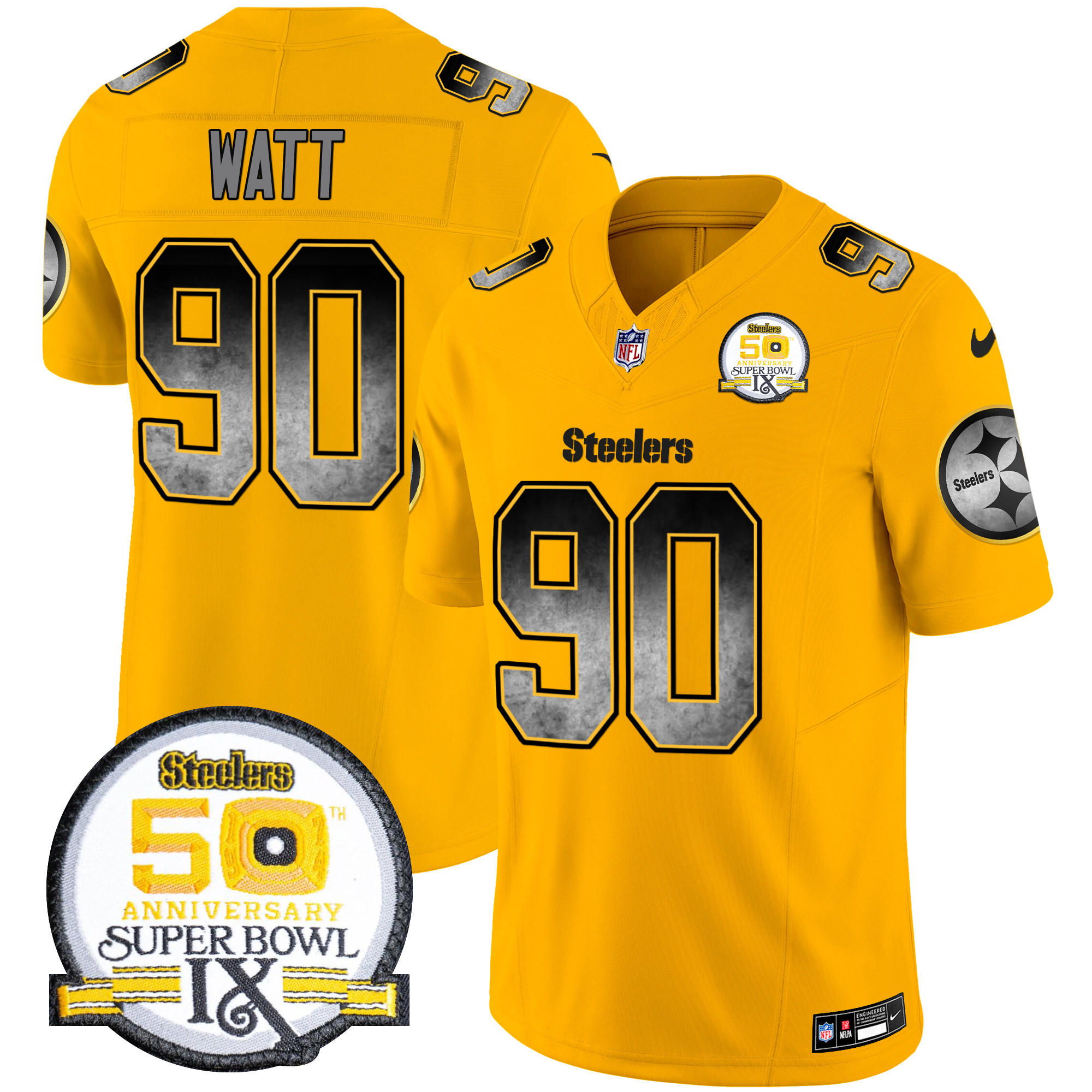 Men's Pittsburgh Steelers Arch Smoke 50th Anniversary Of Super Bowl IX Patch Vapor Limited Jersey - All Stitched - Image 38