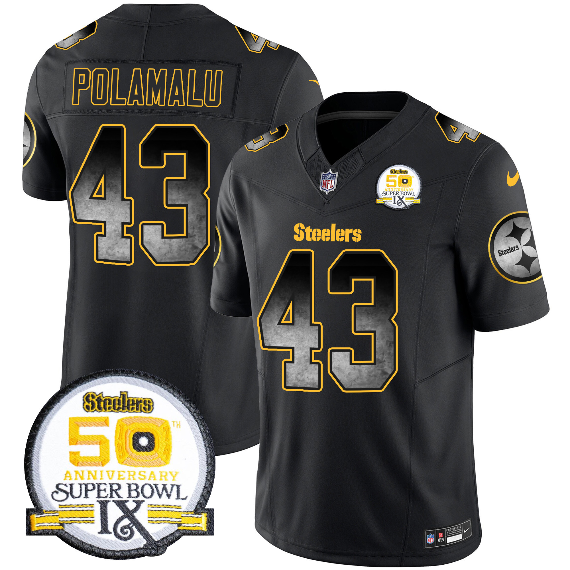 Men's Pittsburgh Steelers Arch Smoke 50th Anniversary Of Super Bowl IX Patch Vapor Limited Jersey - All Stitched - Image 5