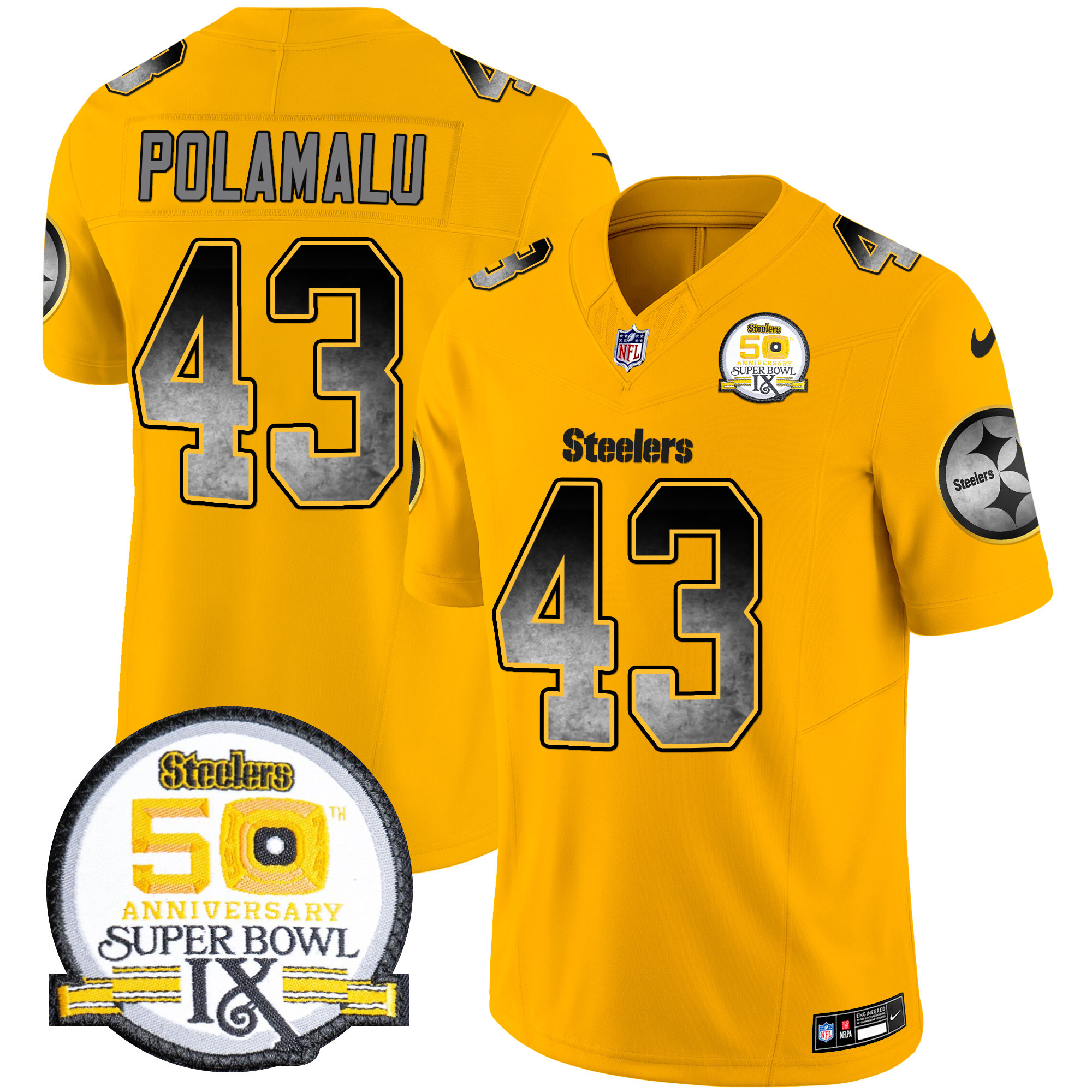 Men's Pittsburgh Steelers Arch Smoke 50th Anniversary Of Super Bowl IX Patch Vapor Limited Jersey - All Stitched - Image 41