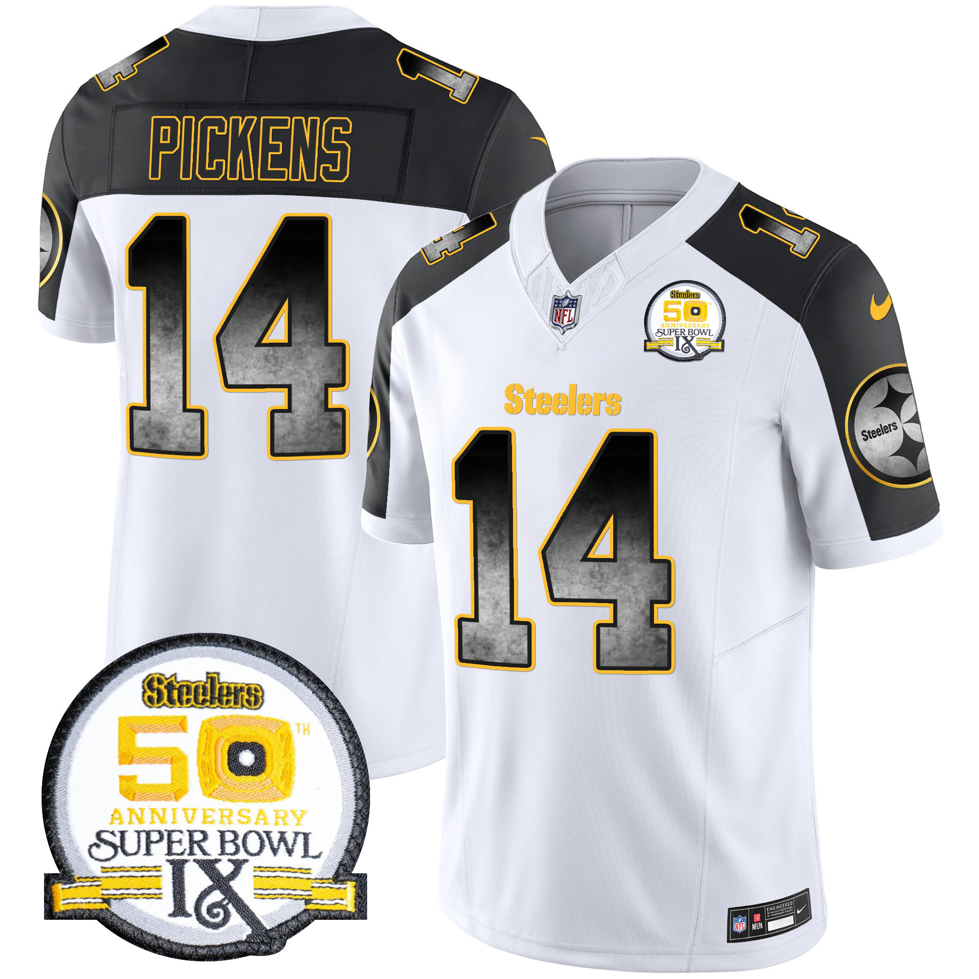 Men's Pittsburgh Steelers Arch Smoke 50th Anniversary Of Super Bowl IX Patch Vapor Limited Jersey - All Stitched - Image 48