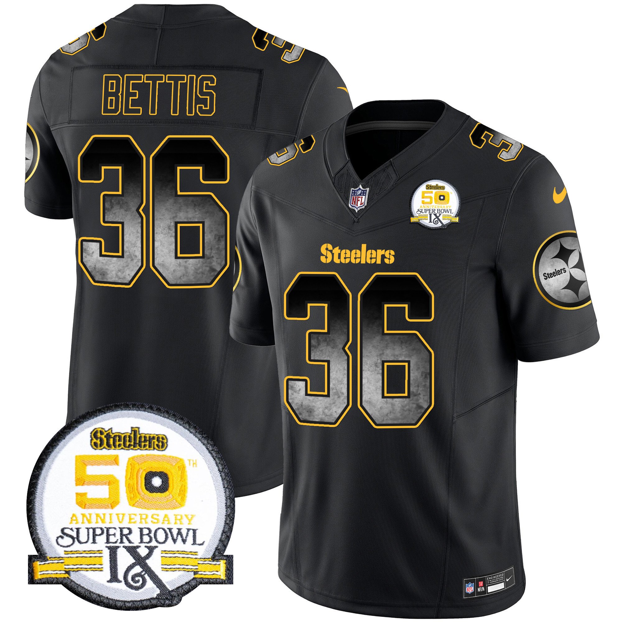 Men's Pittsburgh Steelers Arch Smoke 50th Anniversary Of Super Bowl IX Patch Vapor Limited Jersey - All Stitched - Image 8