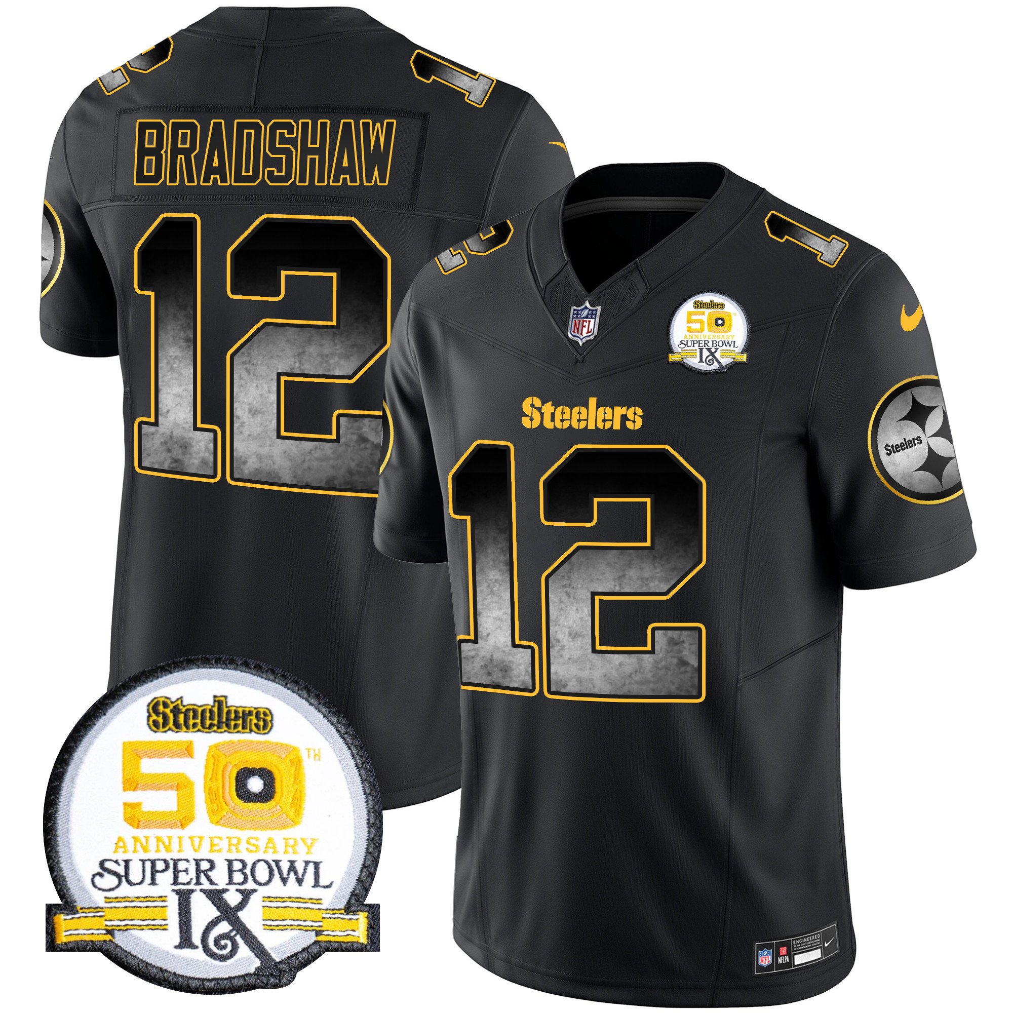 Men's Pittsburgh Steelers Arch Smoke 50th Anniversary Of Super Bowl IX Patch Vapor Limited Jersey - All Stitched - Image 6