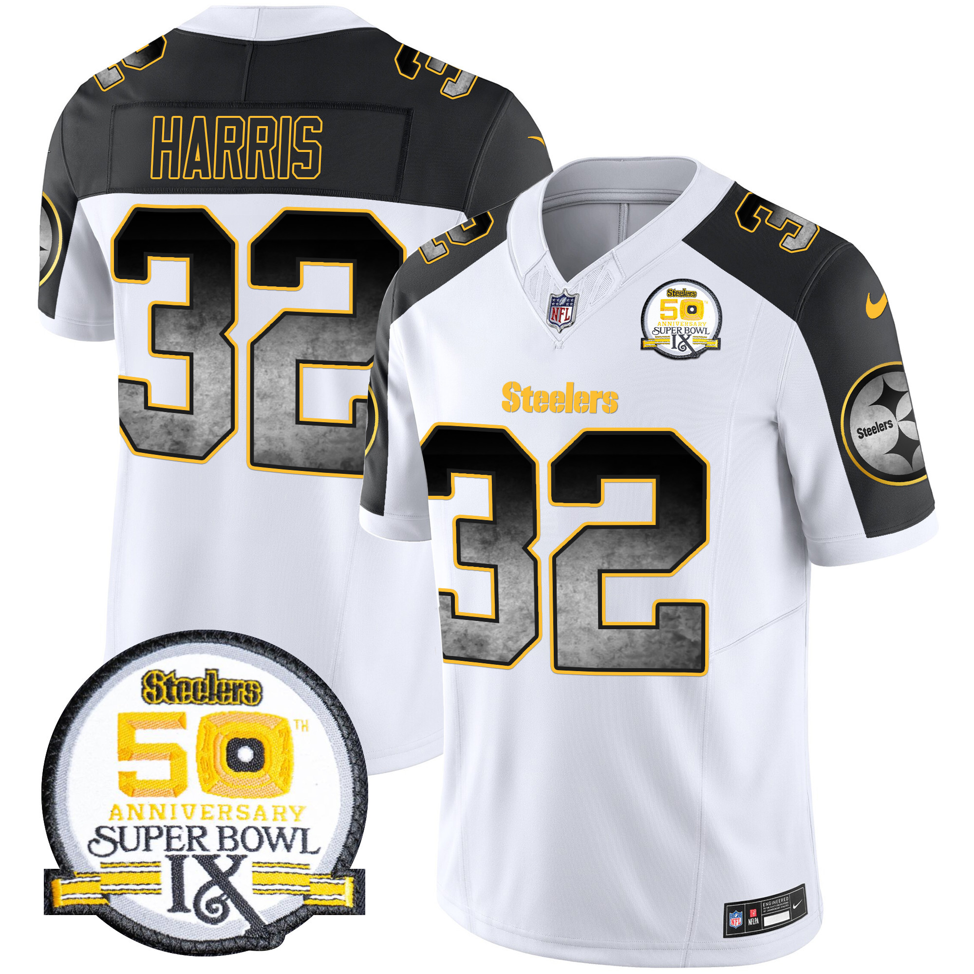 Men's Pittsburgh Steelers Arch Smoke 50th Anniversary Of Super Bowl IX Patch Vapor Limited Jersey - All Stitched - Image 52
