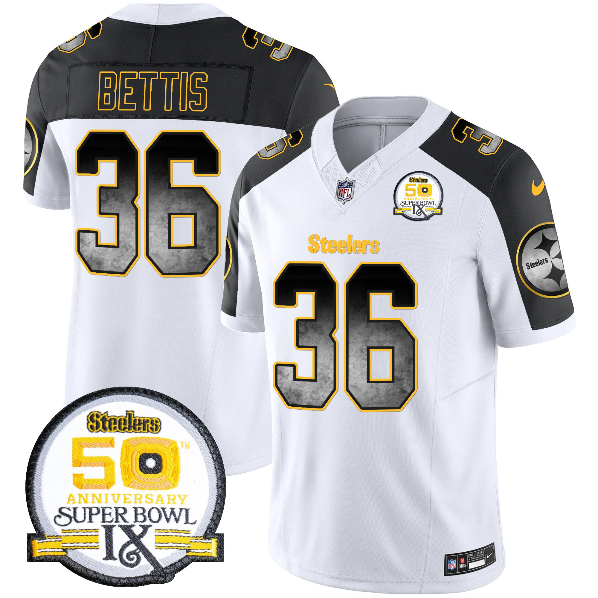 Men's Pittsburgh Steelers Arch Smoke 50th Anniversary Of Super Bowl IX Patch Vapor Limited Jersey - All Stitched - Image 53