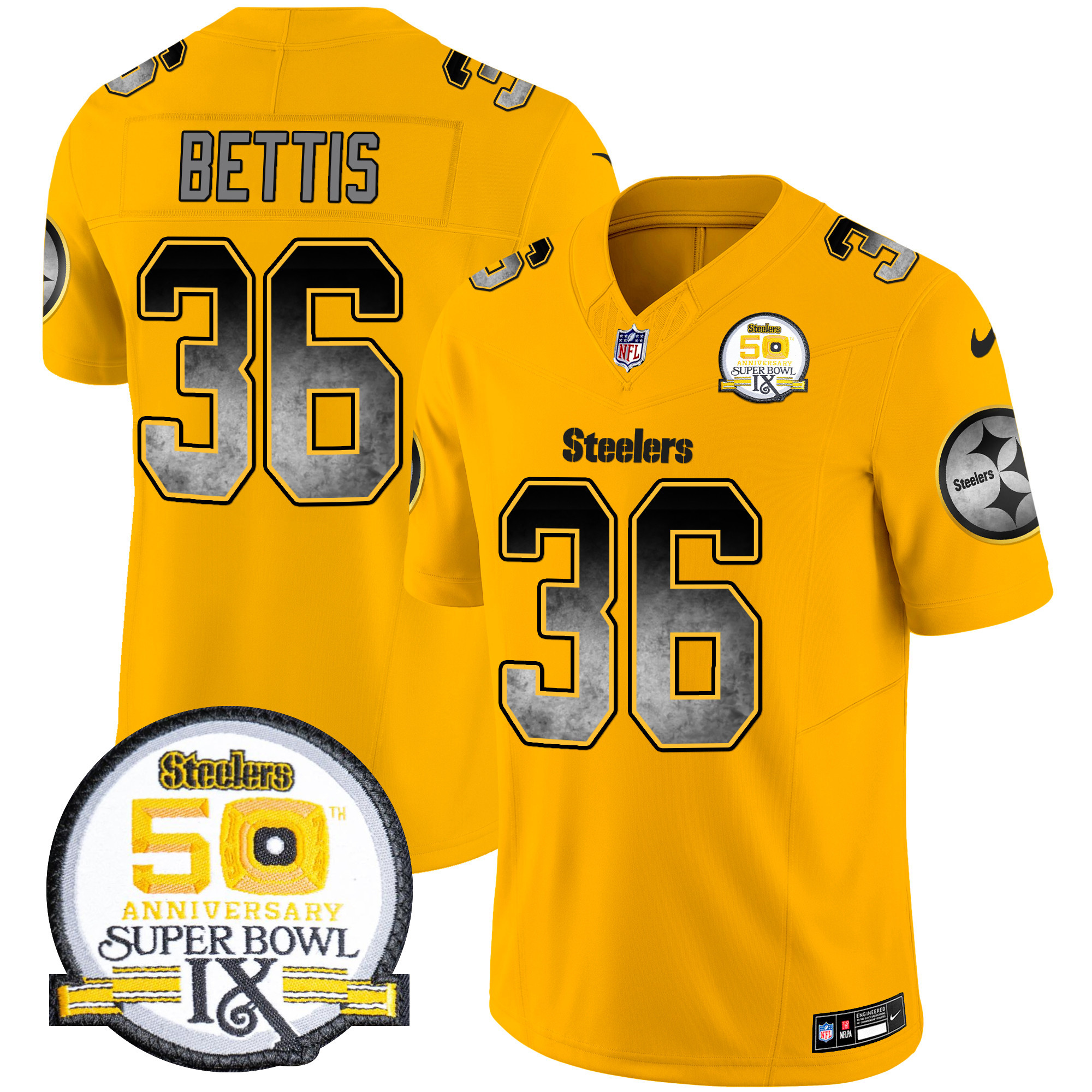 Men's Pittsburgh Steelers Arch Smoke 50th Anniversary Of Super Bowl IX Patch Vapor Limited Jersey - All Stitched - Image 44