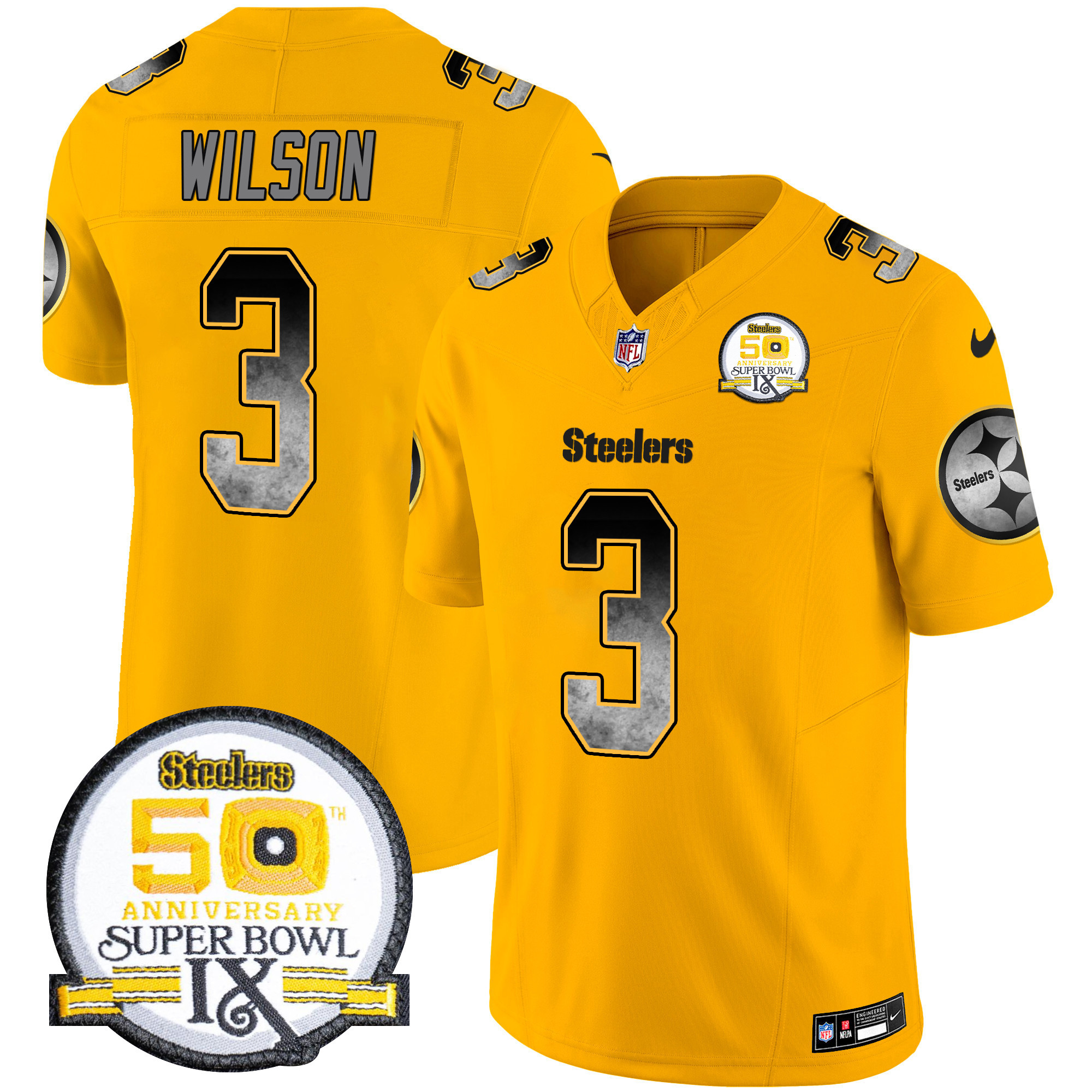 Men's Pittsburgh Steelers Arch Smoke 50th Anniversary Of Super Bowl IX Patch Vapor Limited Jersey - All Stitched - Image 45