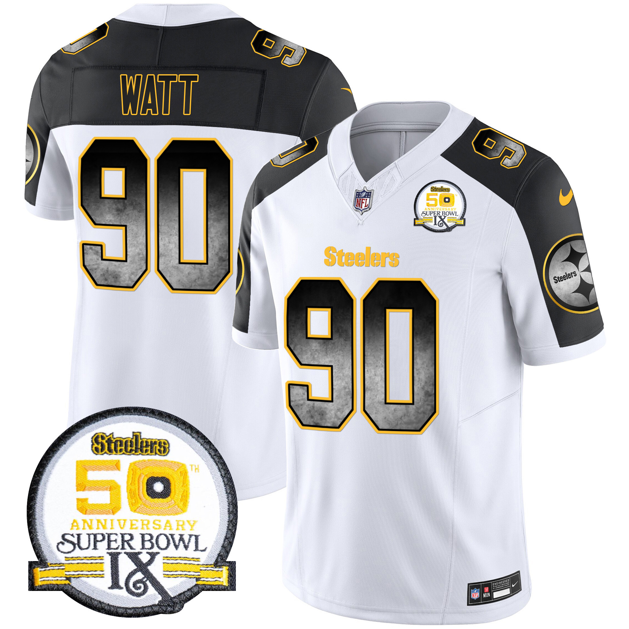 Men's Pittsburgh Steelers Arch Smoke 50th Anniversary Of Super Bowl IX Patch Vapor Limited Jersey - All Stitched - Image 47