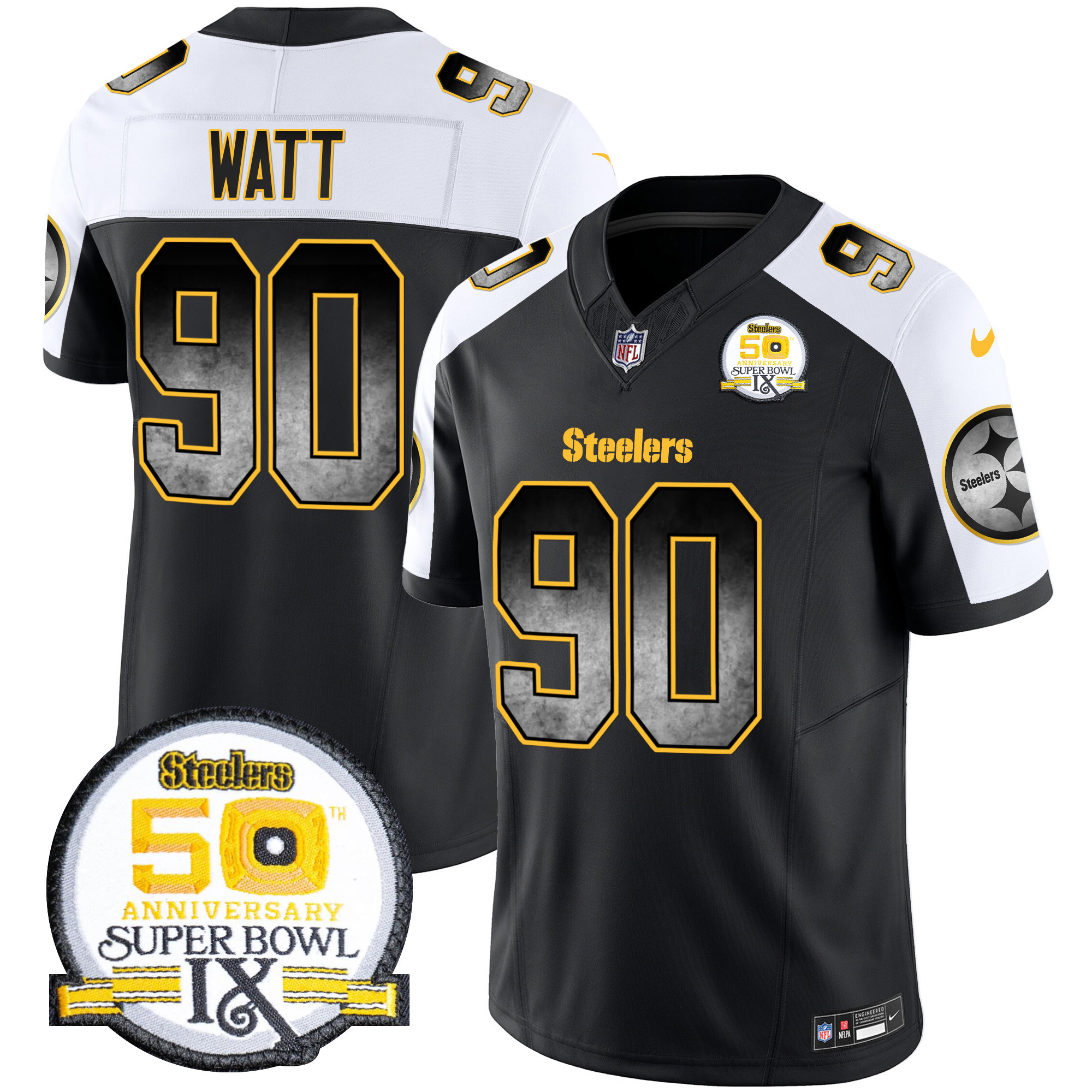 Men's Pittsburgh Steelers Arch Smoke 50th Anniversary Of Super Bowl IX Patch Vapor Limited Jersey - All Stitched - Image 11