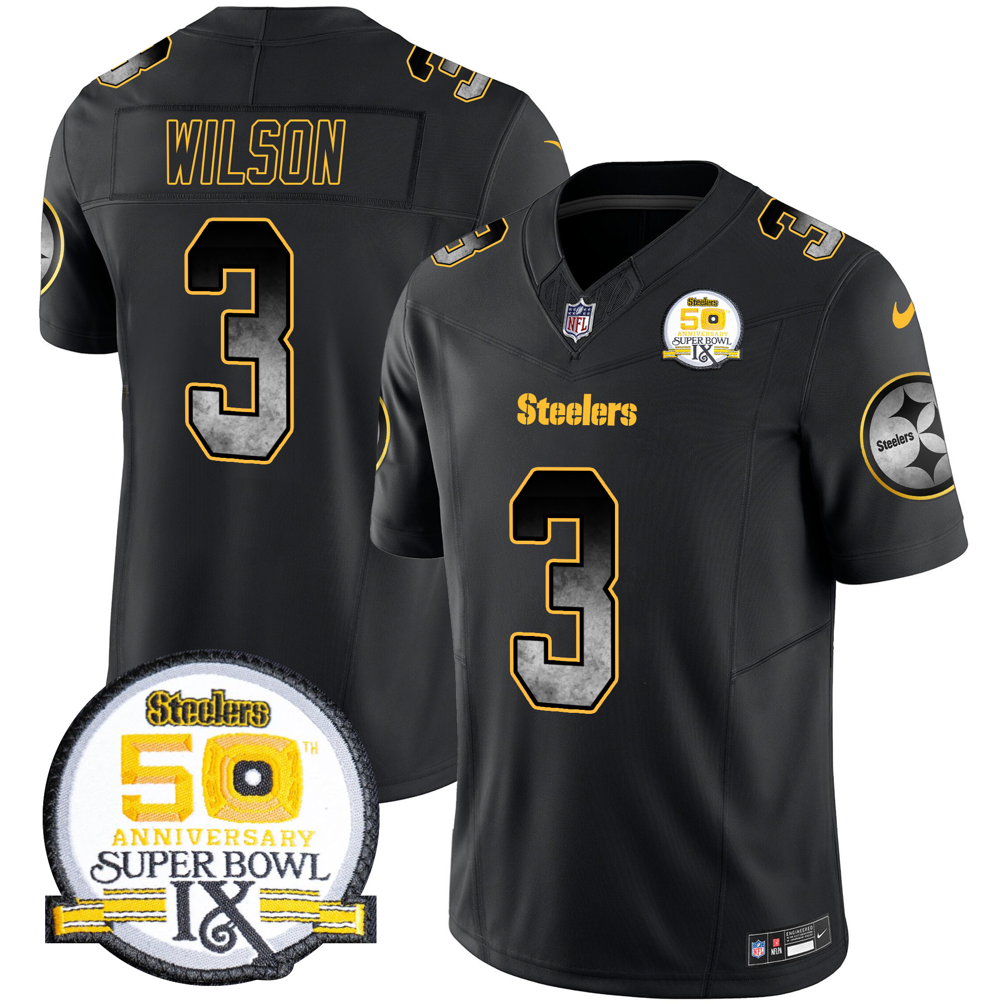 Men's Pittsburgh Steelers Arch Smoke 50th Anniversary Of Super Bowl IX Patch Vapor Limited Jersey - All Stitched - Image 9