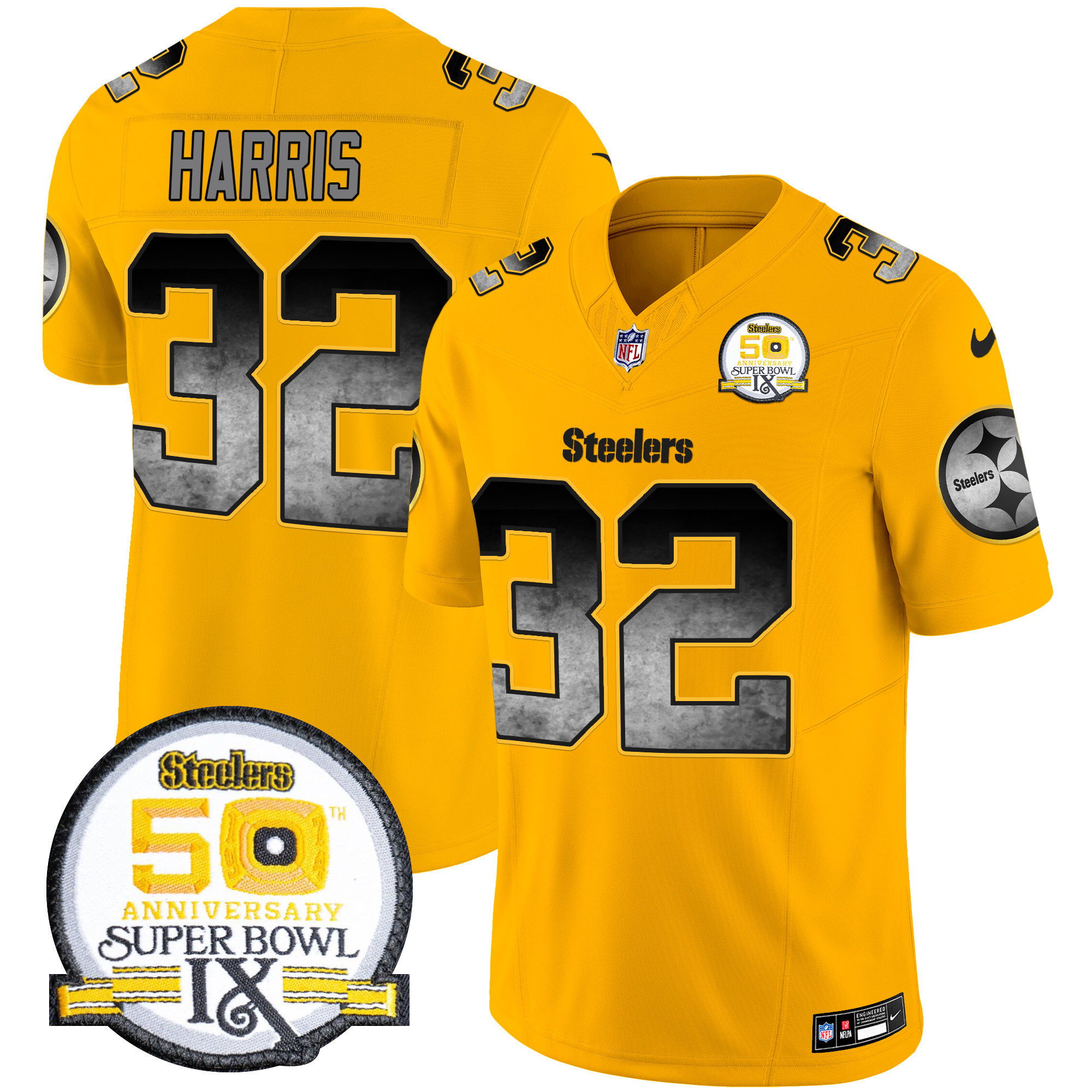 Men's Pittsburgh Steelers Arch Smoke 50th Anniversary Of Super Bowl IX Patch Vapor Limited Jersey - All Stitched - Image 43