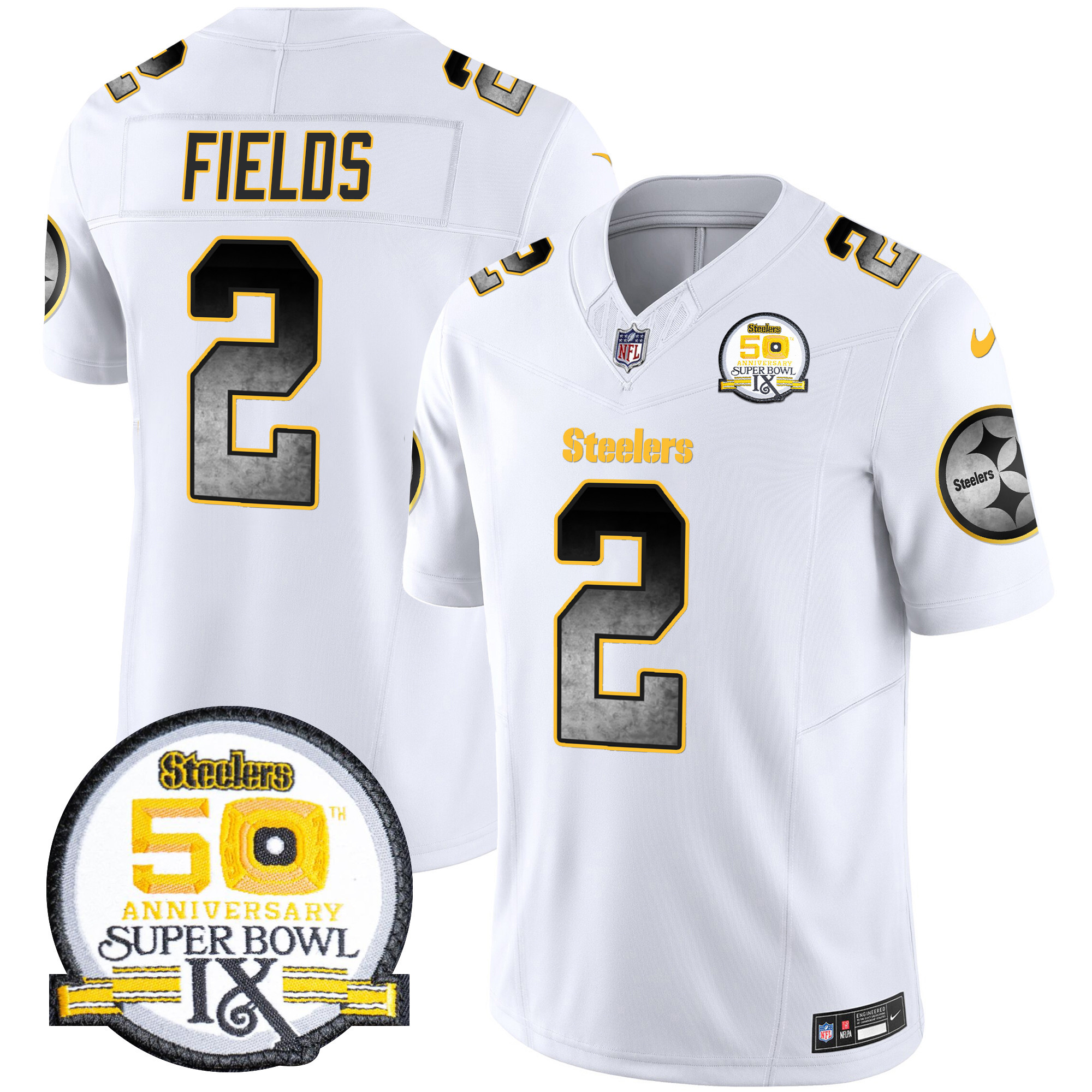 Men's Pittsburgh Steelers Arch Smoke 50th Anniversary Of Super Bowl IX Patch Vapor Limited Jersey - All Stitched - Image 19