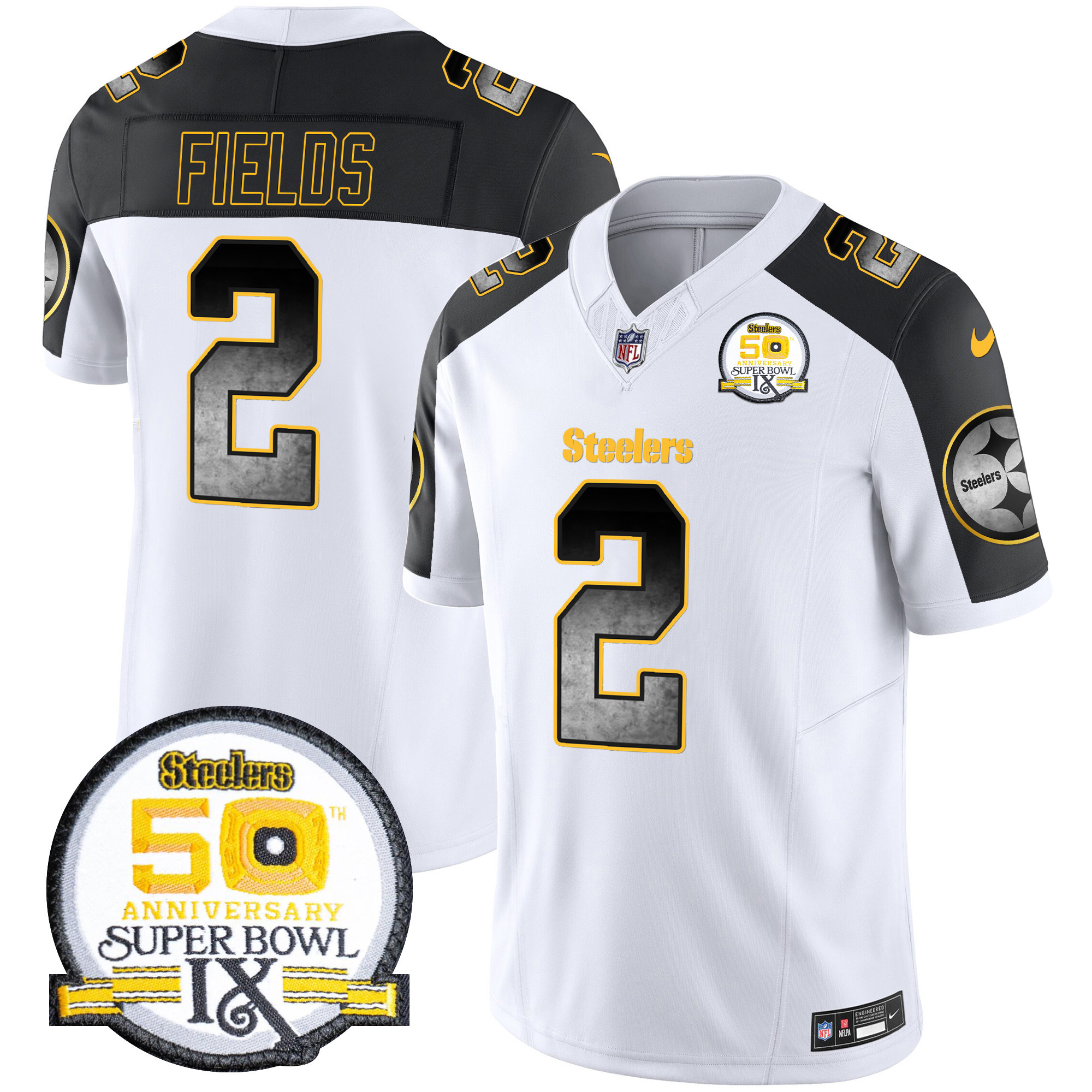 Men's Pittsburgh Steelers Arch Smoke 50th Anniversary Of Super Bowl IX Patch Vapor Limited Jersey - All Stitched - Image 46