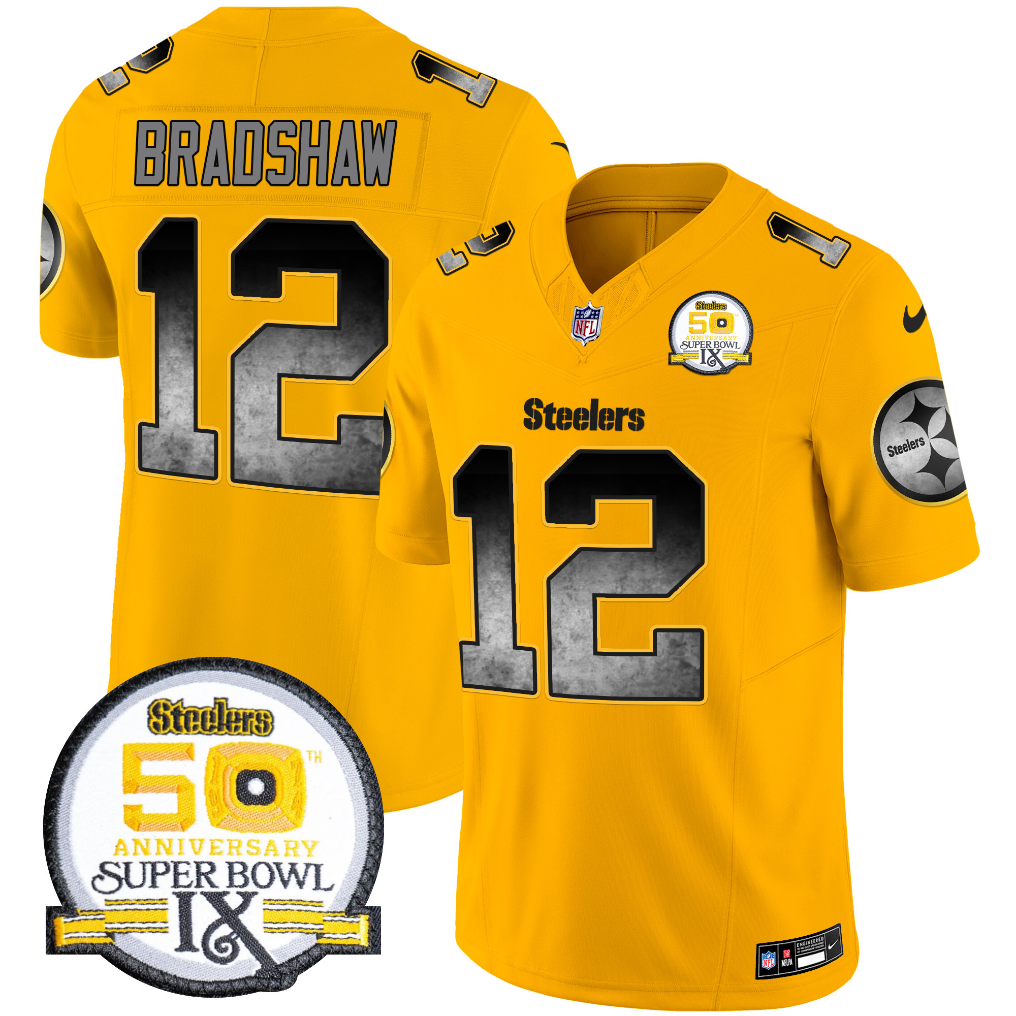 Men's Pittsburgh Steelers Arch Smoke 50th Anniversary Of Super Bowl IX Patch Vapor Limited Jersey - All Stitched - Image 42