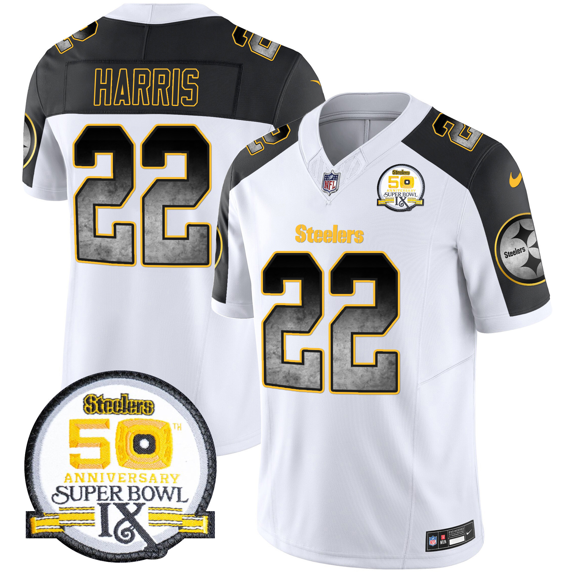 Men's Pittsburgh Steelers Arch Smoke 50th Anniversary Of Super Bowl IX Patch Vapor Limited Jersey - All Stitched - Image 49