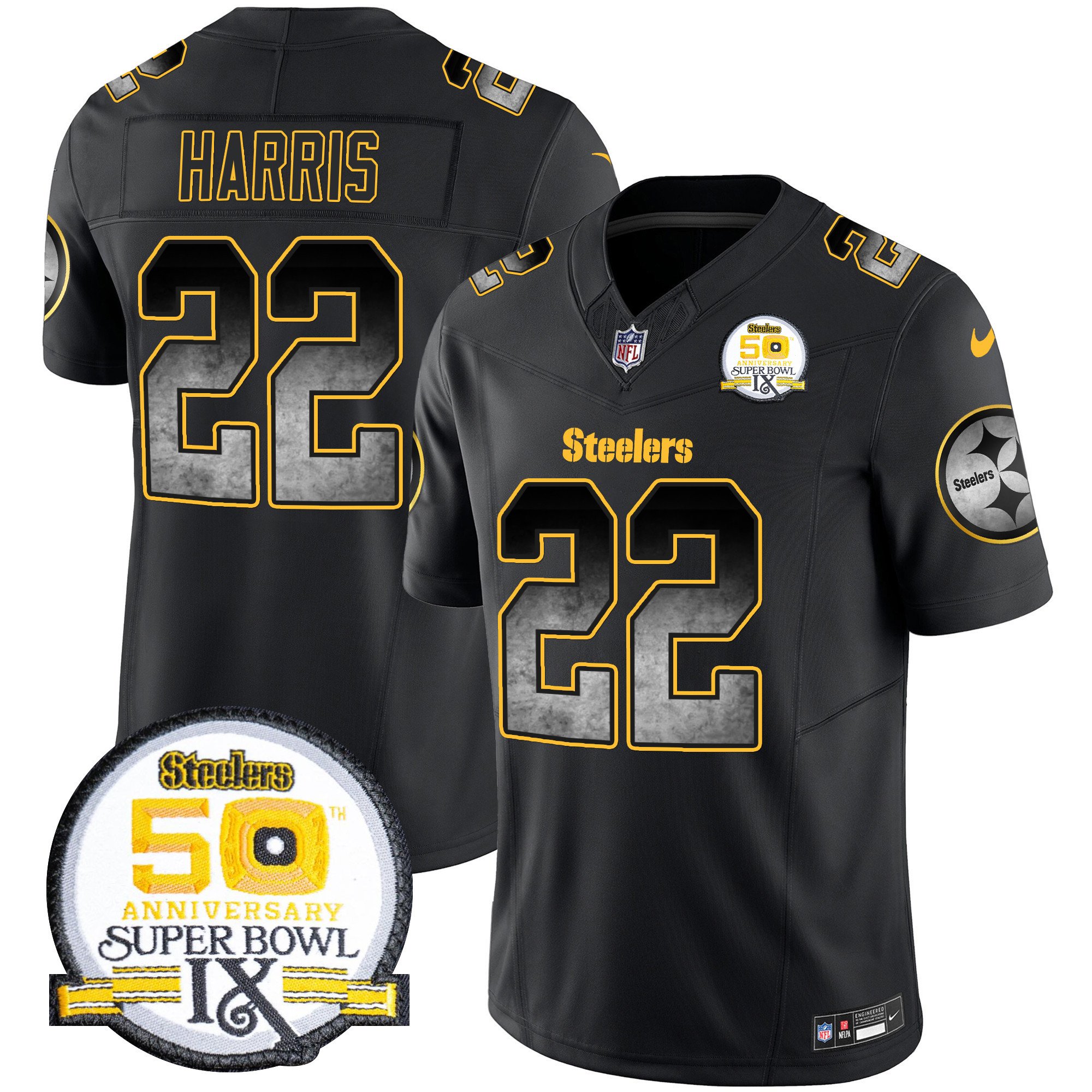 Men's Pittsburgh Steelers Arch Smoke 50th Anniversary Of Super Bowl IX Patch Vapor Limited Jersey - All Stitched - Image 4