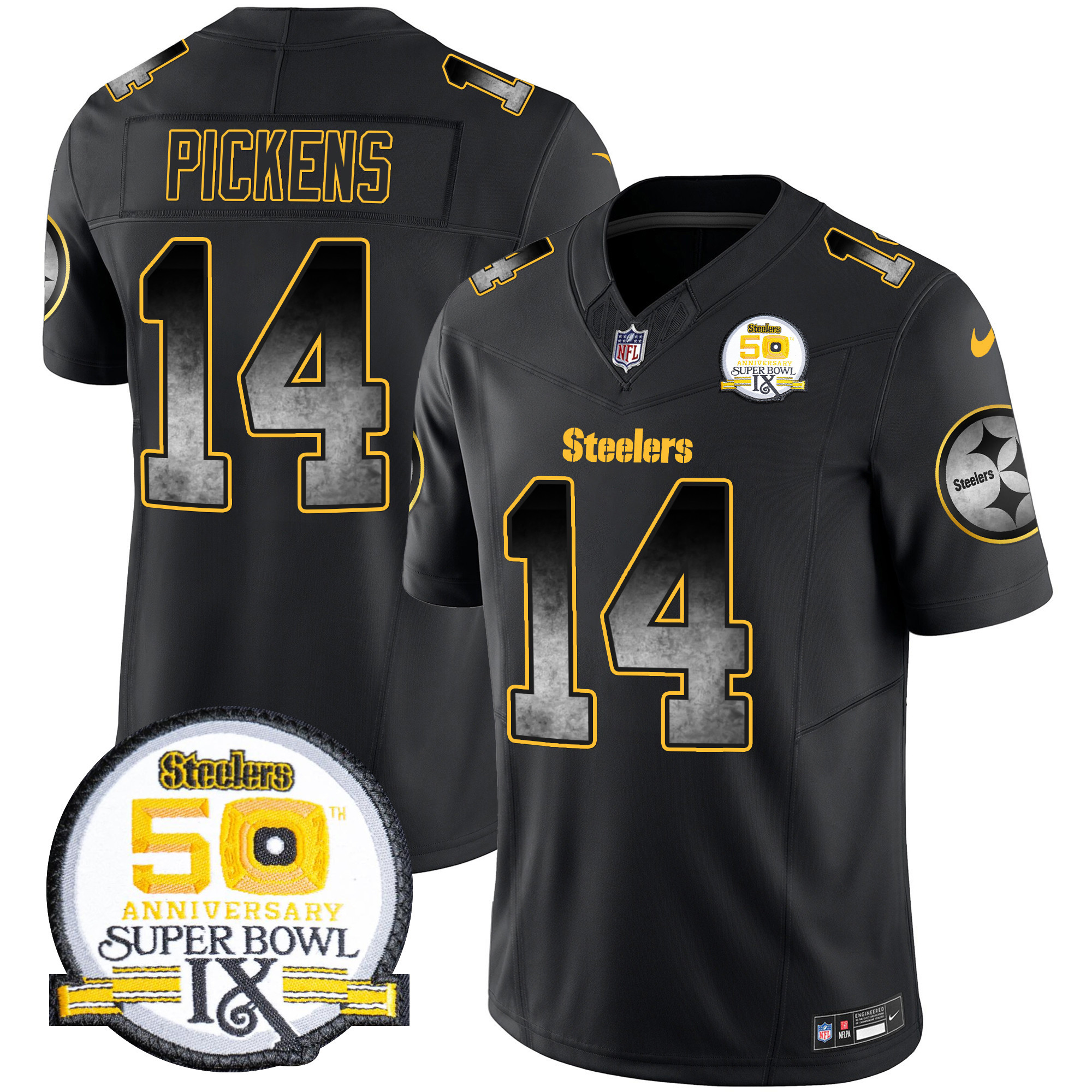 Men's Pittsburgh Steelers Arch Smoke 50th Anniversary Of Super Bowl IX Patch Vapor Limited Jersey - All Stitched - Image 3