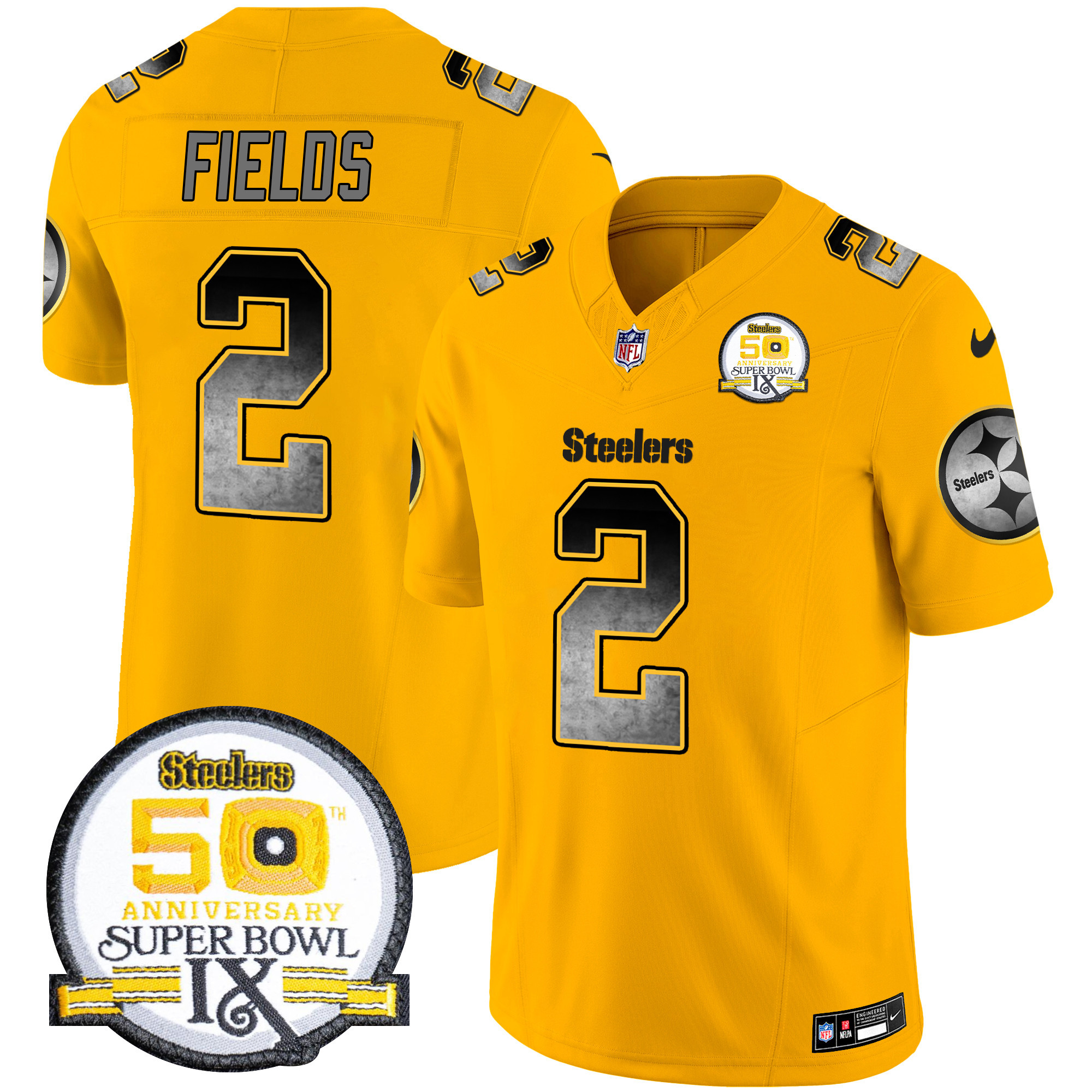 Men's Pittsburgh Steelers Arch Smoke 50th Anniversary Of Super Bowl IX Patch Vapor Limited Jersey - All Stitched - Image 37