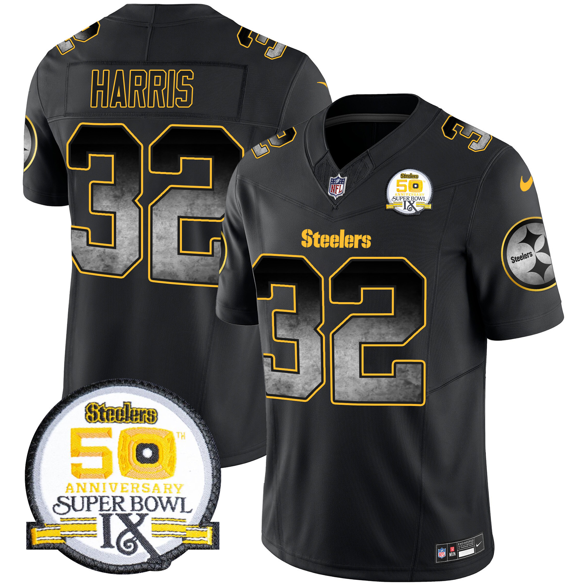 Men's Pittsburgh Steelers Arch Smoke 50th Anniversary Of Super Bowl IX Patch Vapor Limited Jersey - All Stitched - Image 7