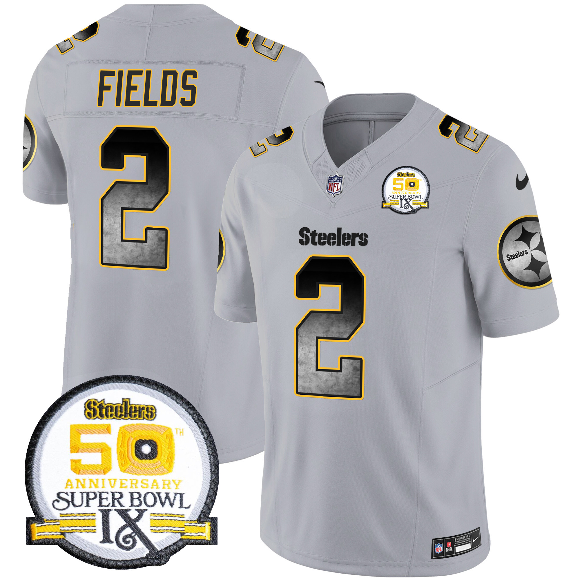 Men's Pittsburgh Steelers Arch Smoke 50th Anniversary Of Super Bowl IX Patch Vapor Limited Jersey - All Stitched - Image 28