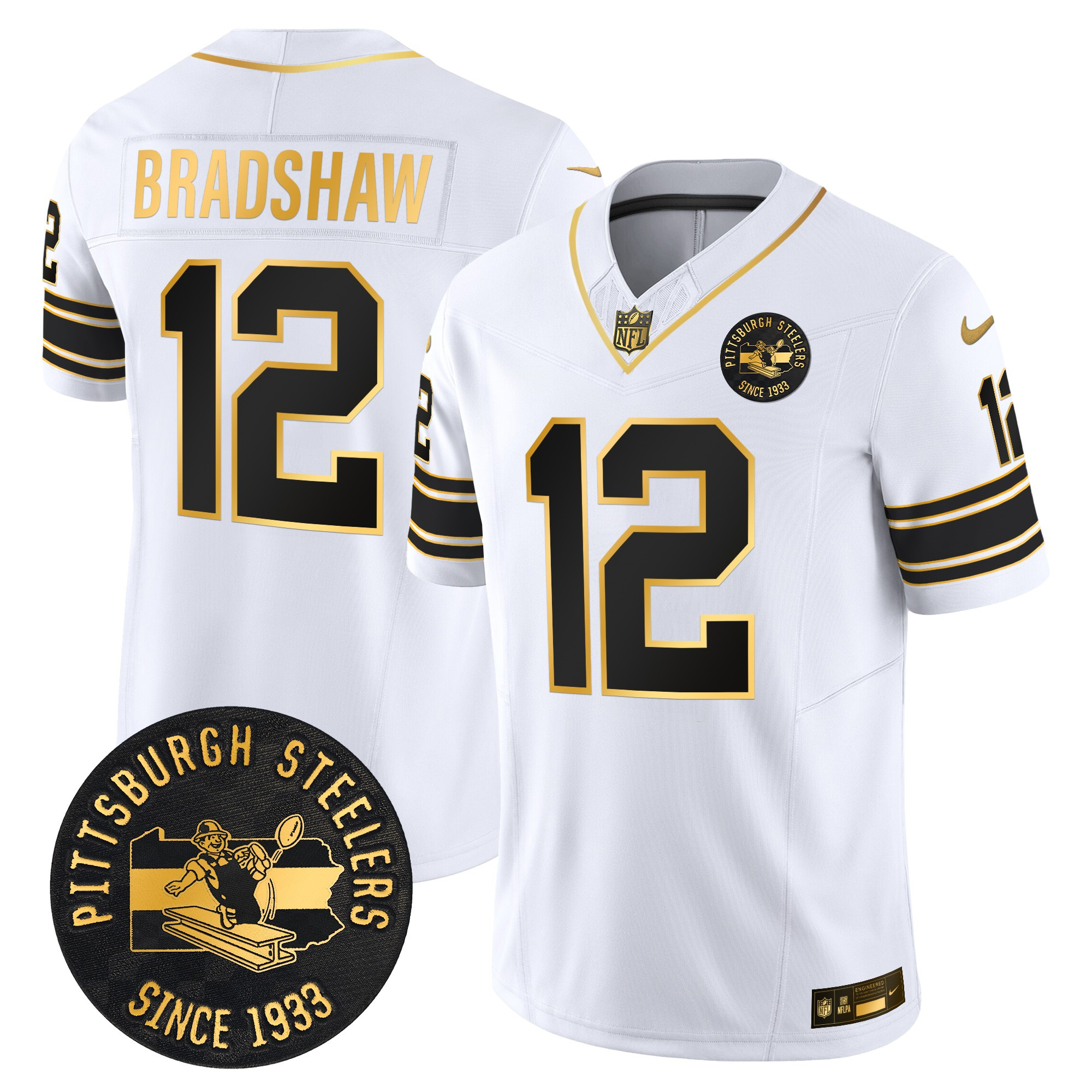 Men's Pittsburgh Steelers Throwback 1933 Patch Gold Vapor Limited Jersey - All Stitched - Image 16