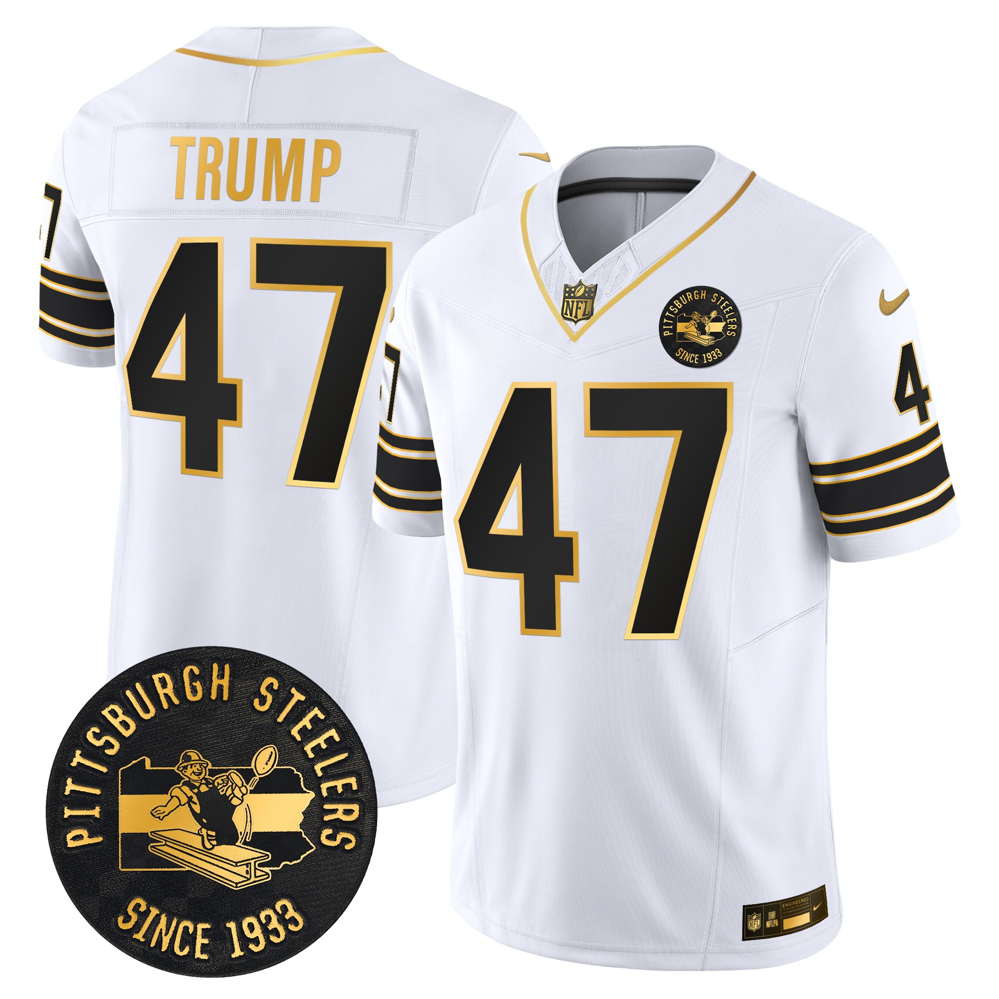 Men's Pittsburgh Steelers Throwback 1933 Patch Gold Vapor Limited Jersey - All Stitched - Image 20