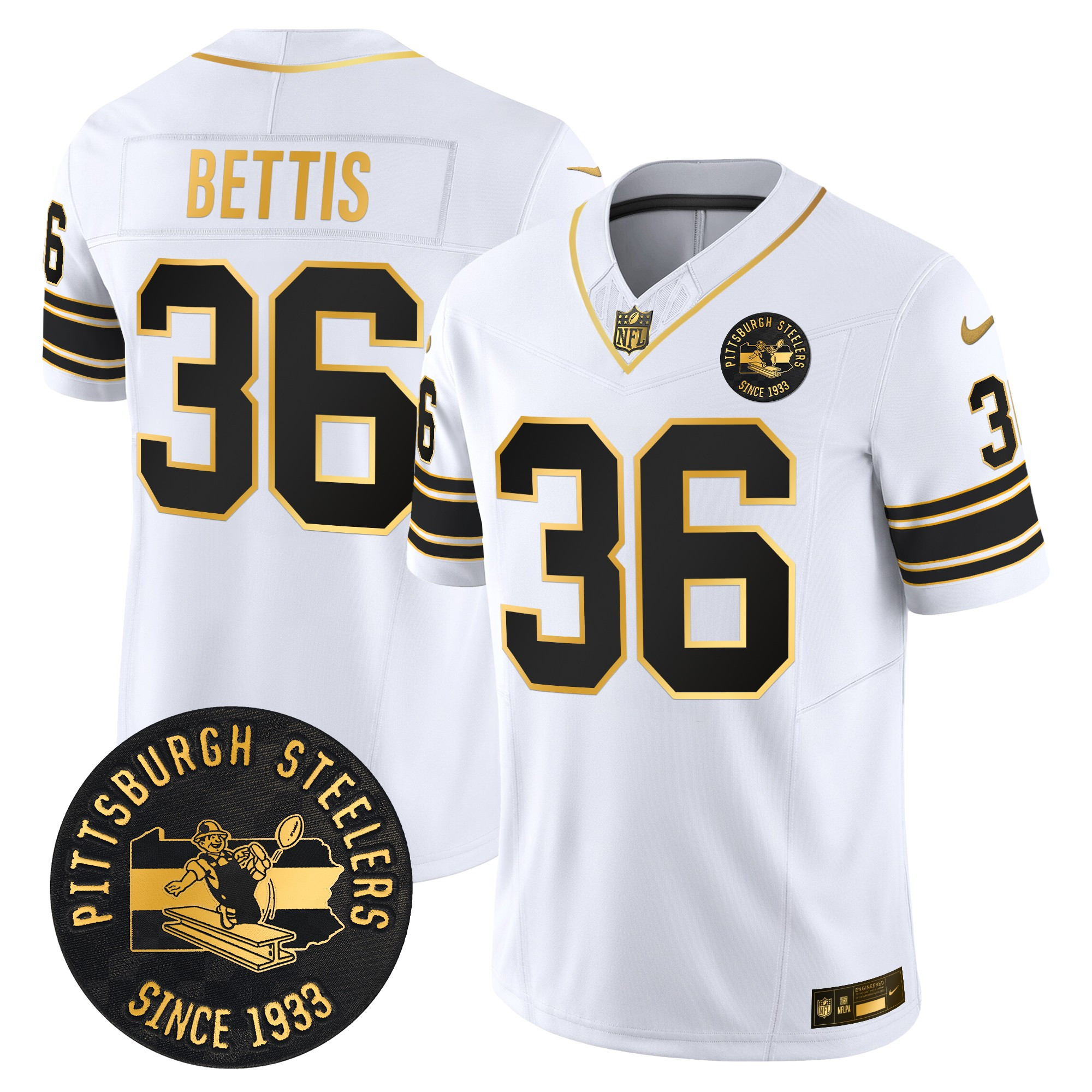 Men's Pittsburgh Steelers Throwback 1933 Patch Gold Vapor Limited Jersey - All Stitched - Image 18