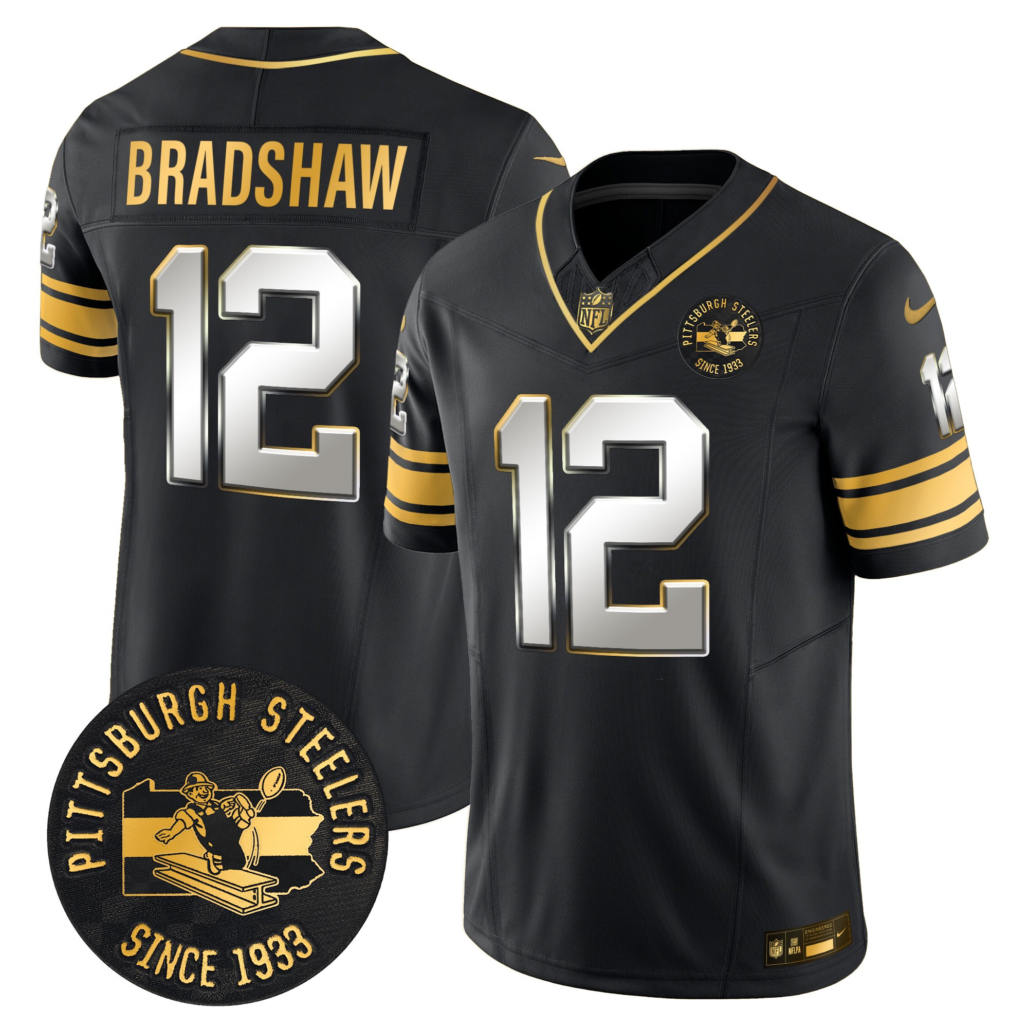 Men's Pittsburgh Steelers Throwback 1933 Patch Gold Vapor Limited Jersey - All Stitched - Image 36