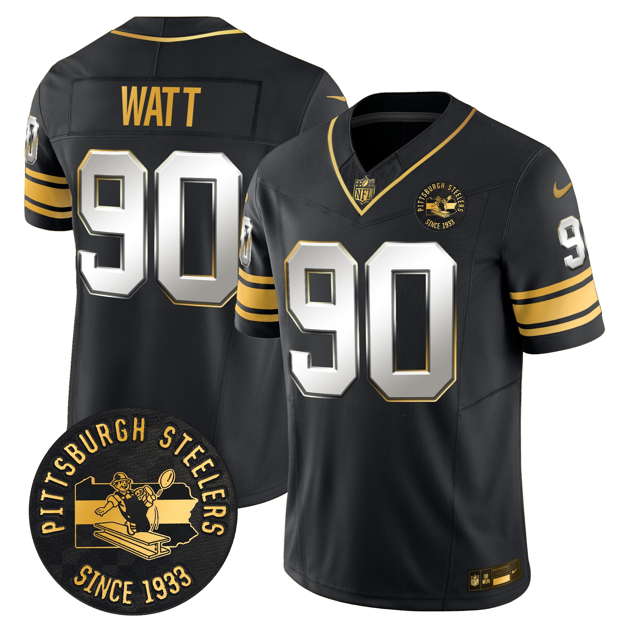 Men's Pittsburgh Steelers Throwback 1933 Patch Gold Vapor Limited Jersey - All Stitched - Image 32