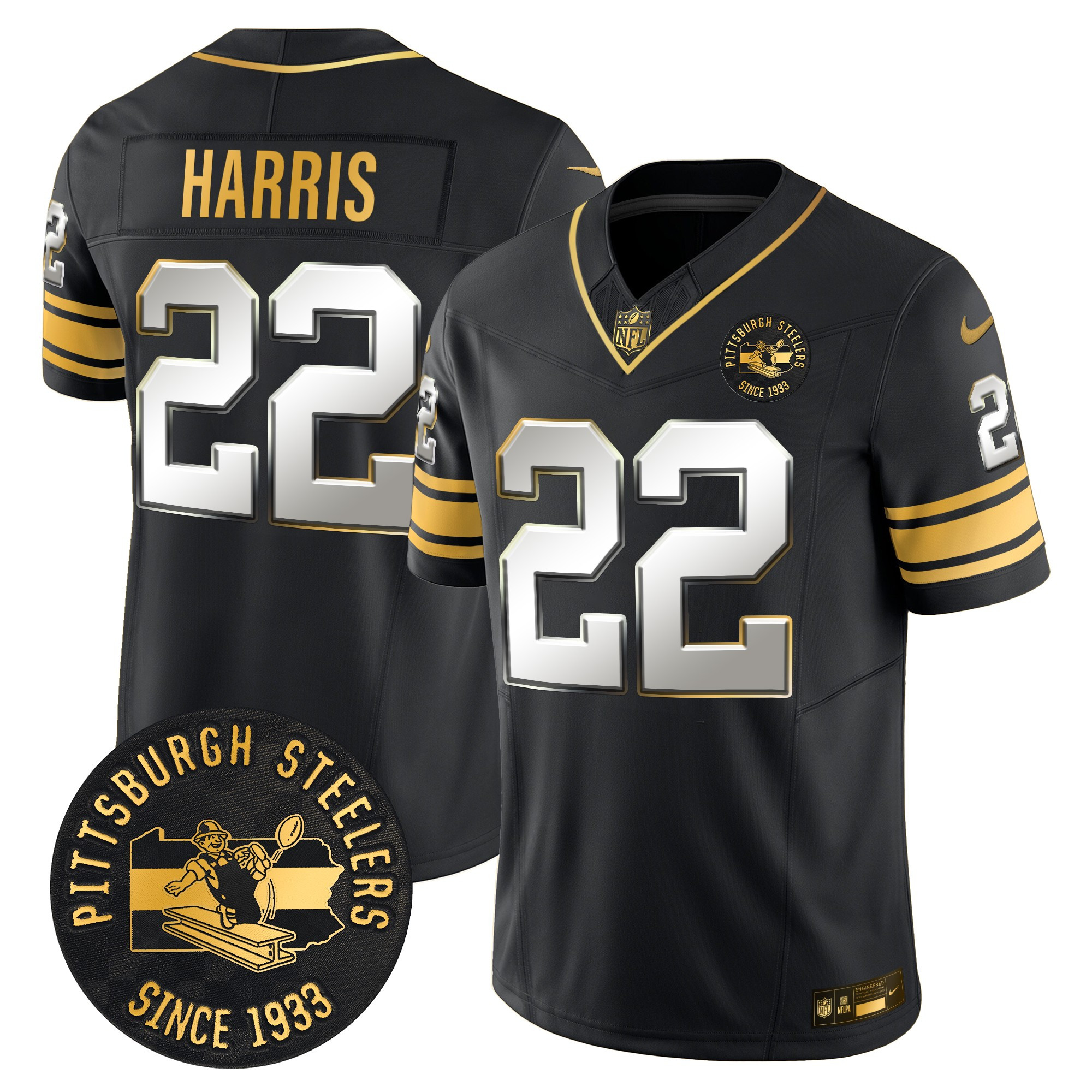 Men's Pittsburgh Steelers Throwback 1933 Patch Gold Vapor Limited Jersey - All Stitched - Image 34