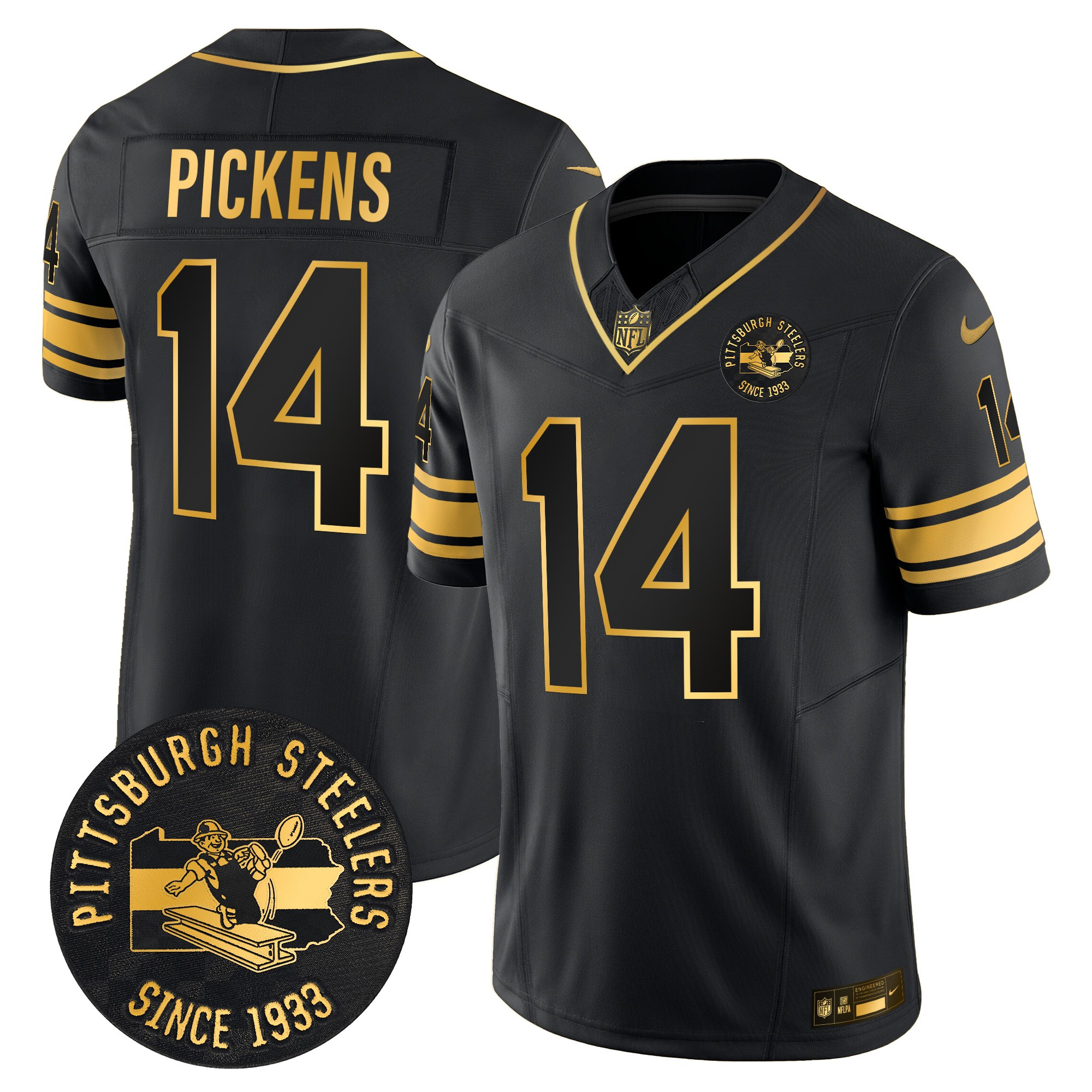 Men's Pittsburgh Steelers Throwback 1933 Patch Gold Vapor Limited Jersey - All Stitched - Image 23
