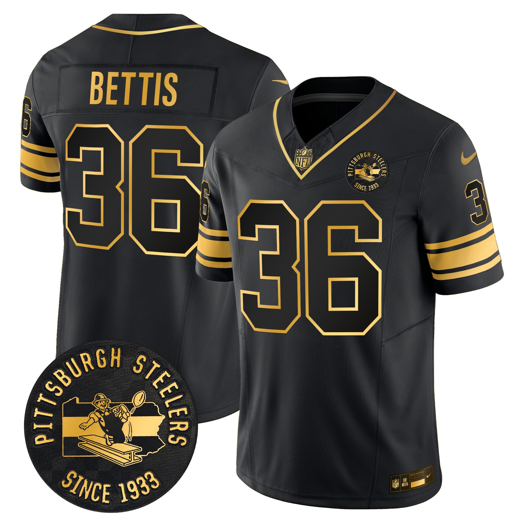 Men's Pittsburgh Steelers Throwback 1933 Patch Gold Vapor Limited Jersey - All Stitched - Image 28