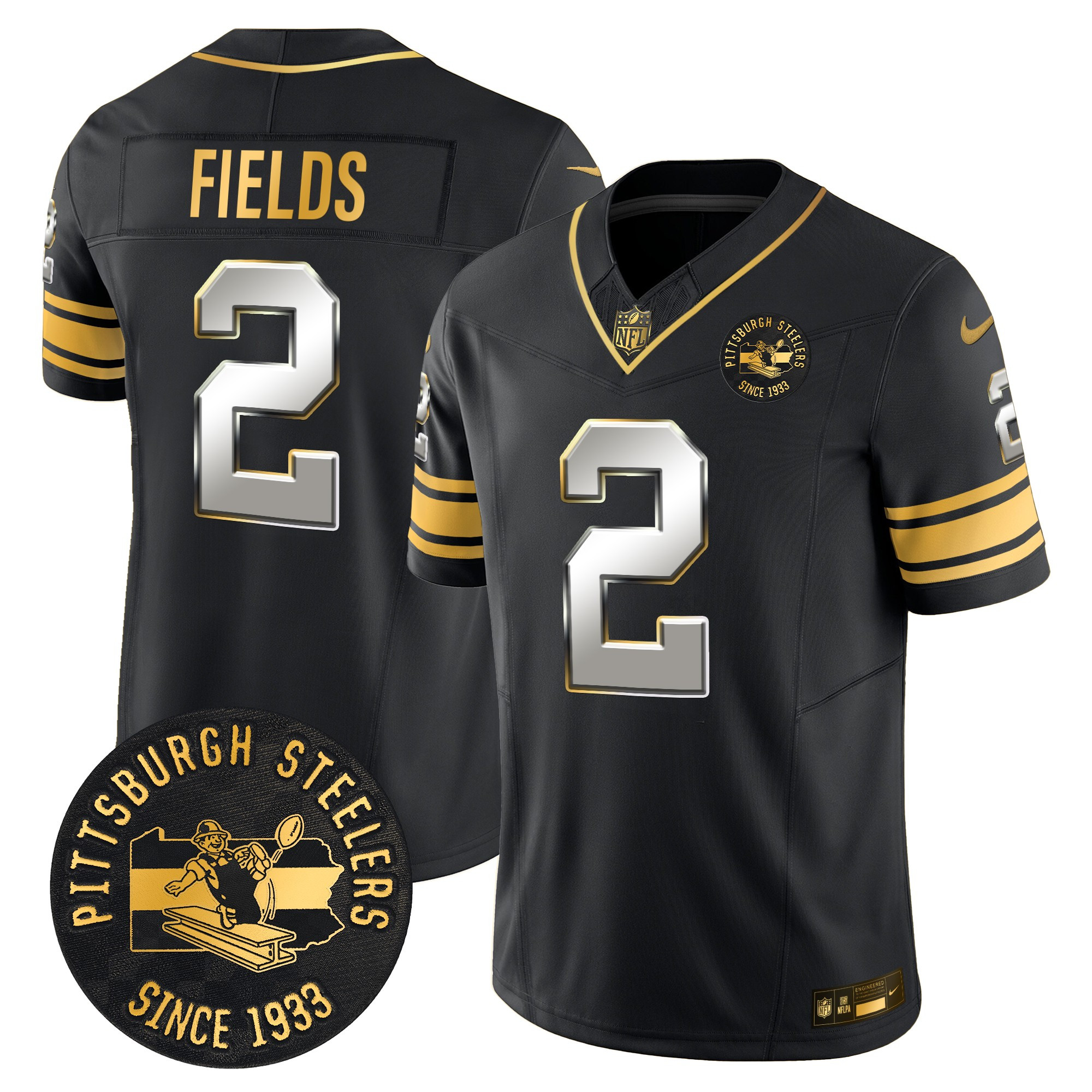 Men's Pittsburgh Steelers Throwback 1933 Patch Gold Vapor Limited Jersey - All Stitched - Image 31