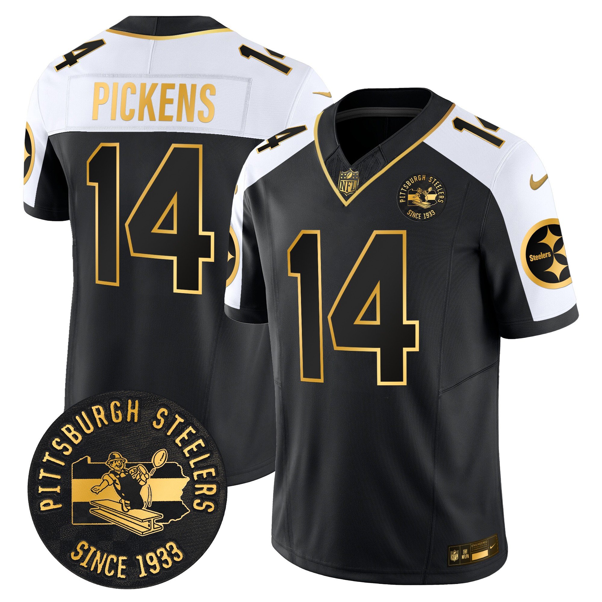 Men's Pittsburgh Steelers Throwback 1933 Patch Gold Vapor Limited Jersey - All Stitched - Image 3