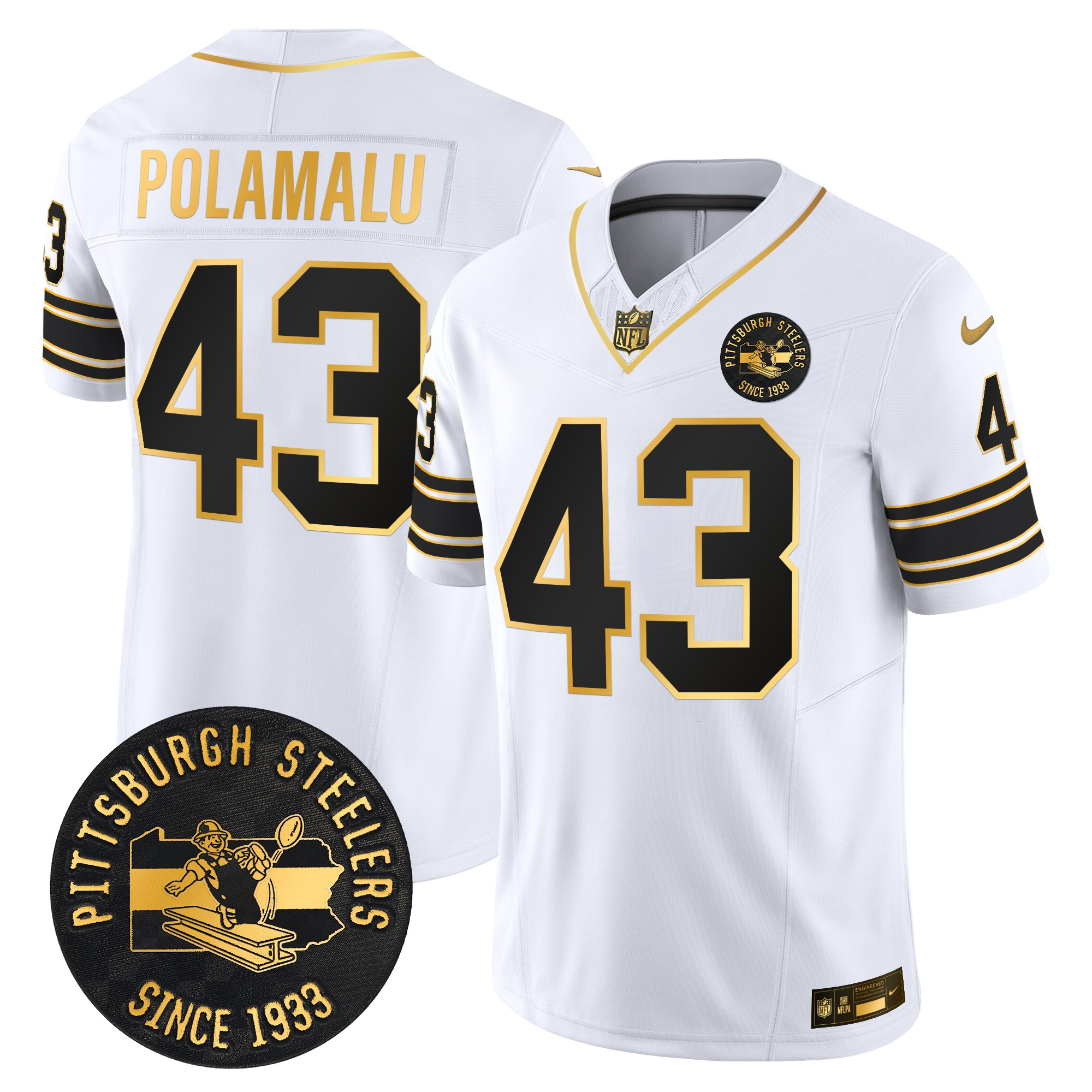 Men's Pittsburgh Steelers Throwback 1933 Patch Gold Vapor Limited Jersey - All Stitched - Image 15
