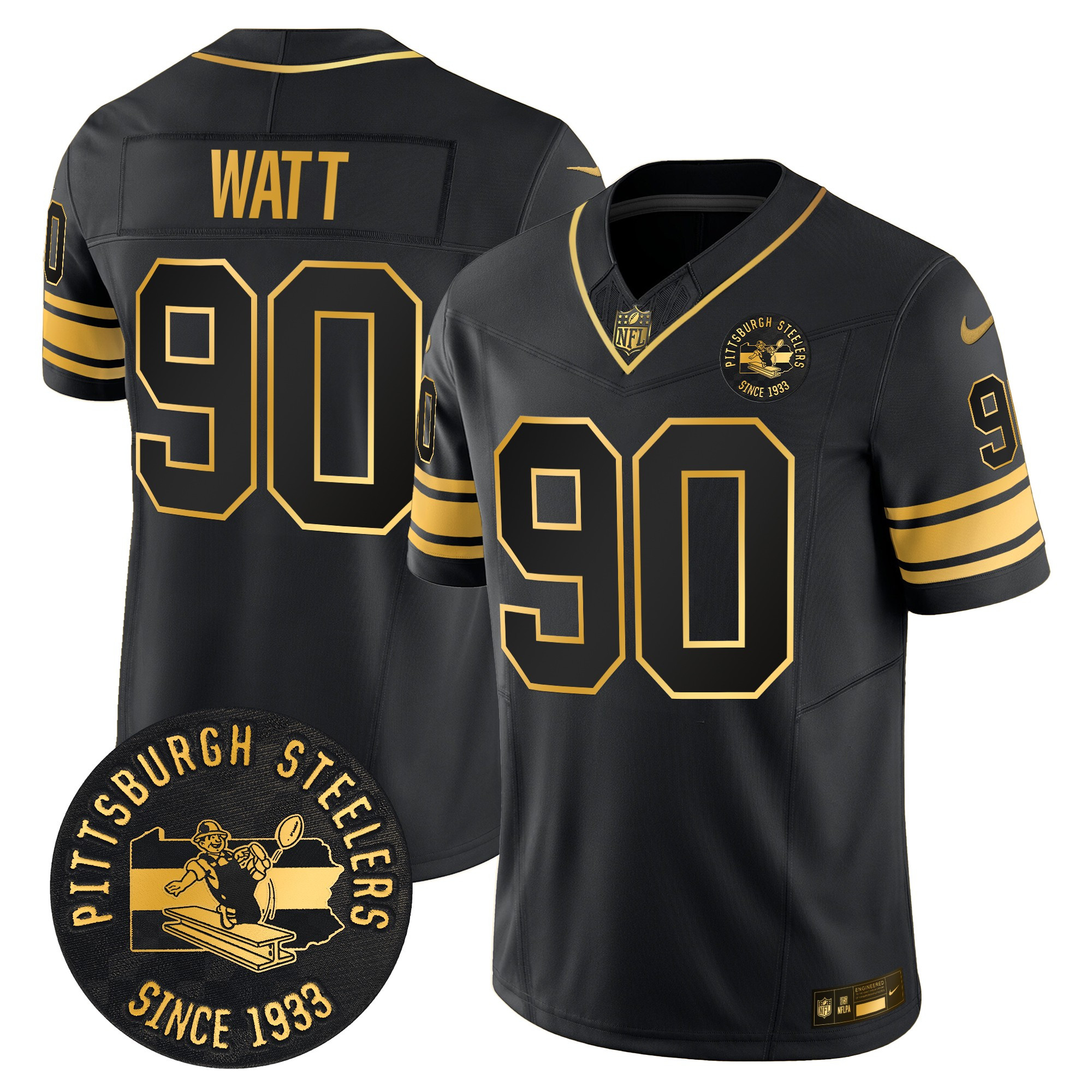 Men's Pittsburgh Steelers Throwback 1933 Patch Gold Vapor Limited Jersey - All Stitched - Image 22