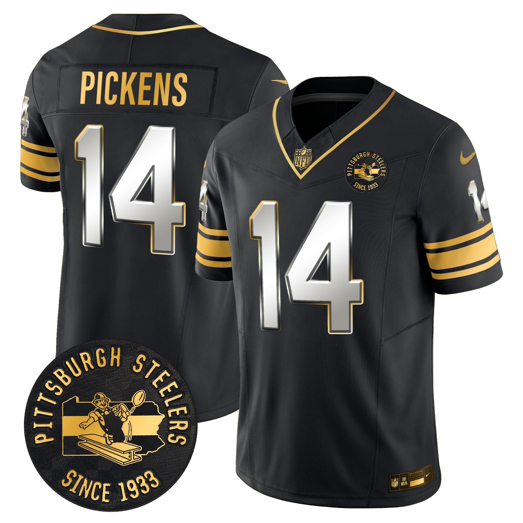Men's Pittsburgh Steelers Throwback 1933 Patch Gold Vapor Limited Jersey - All Stitched - Image 33