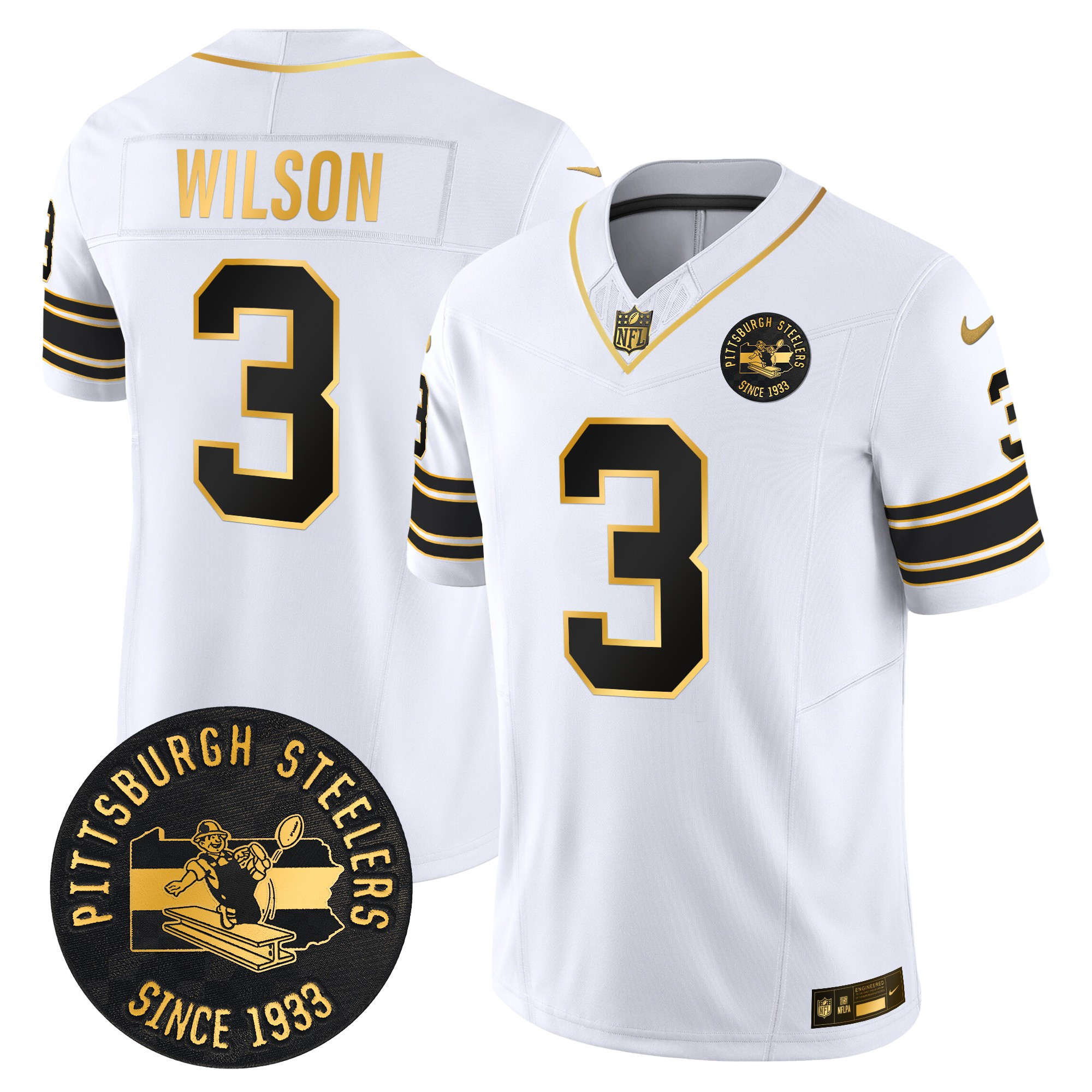Men's Pittsburgh Steelers Throwback 1933 Patch Gold Vapor Limited Jersey - All Stitched - Image 19