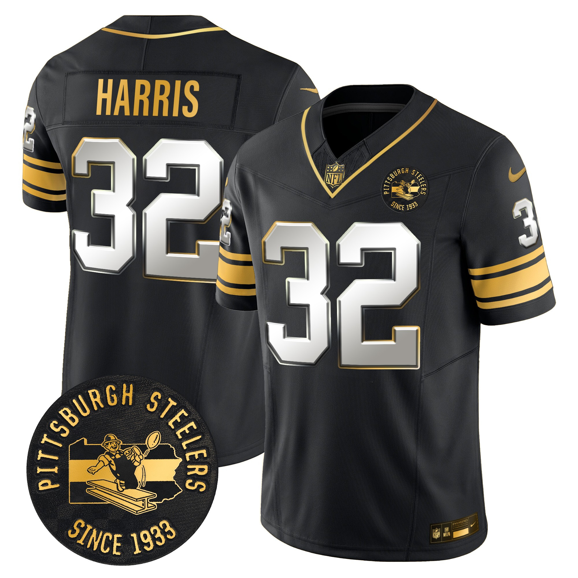 Men's Pittsburgh Steelers Throwback 1933 Patch Gold Vapor Limited Jersey - All Stitched - Image 37