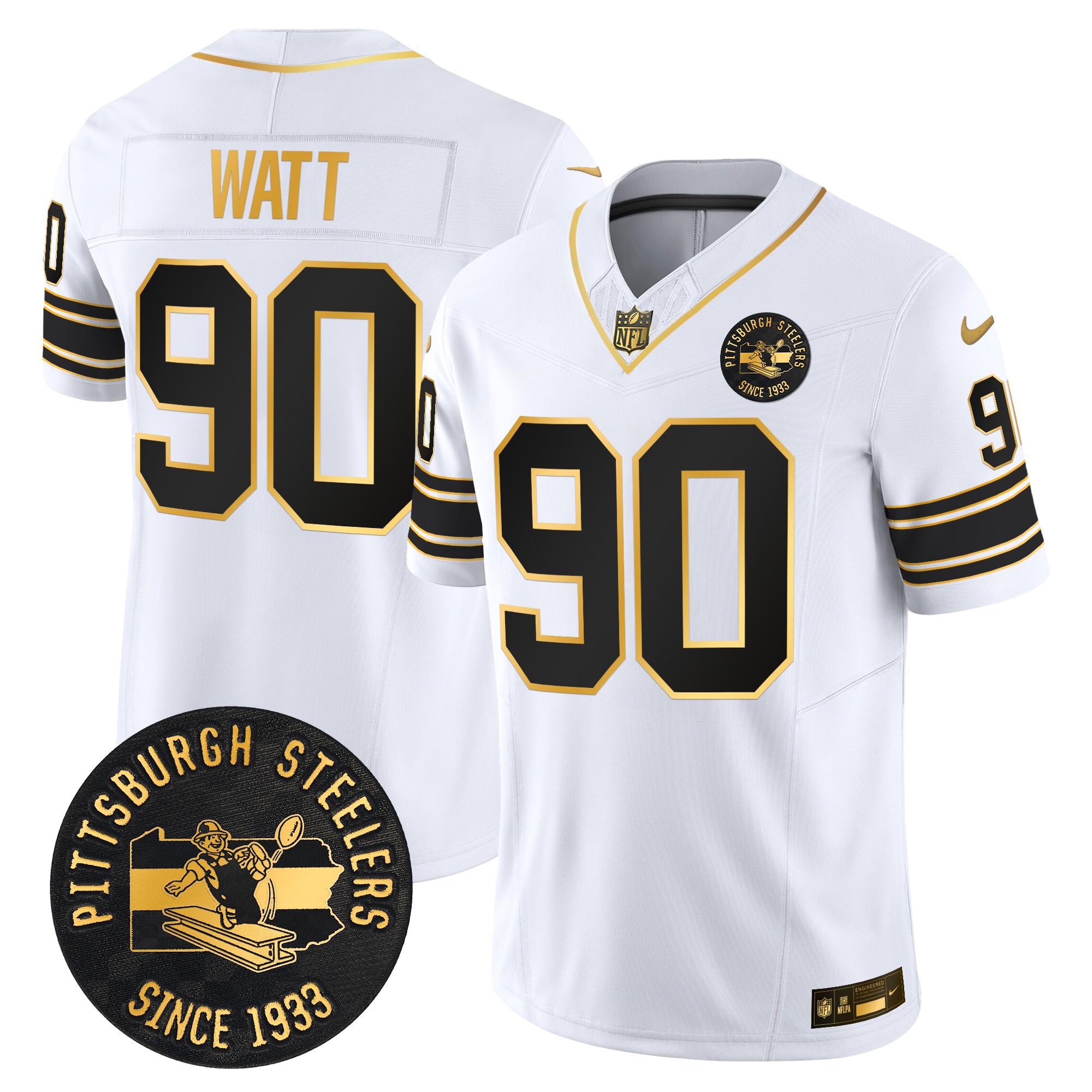 Men's Pittsburgh Steelers Throwback 1933 Patch Gold Vapor Limited Jersey - All Stitched - Image 12