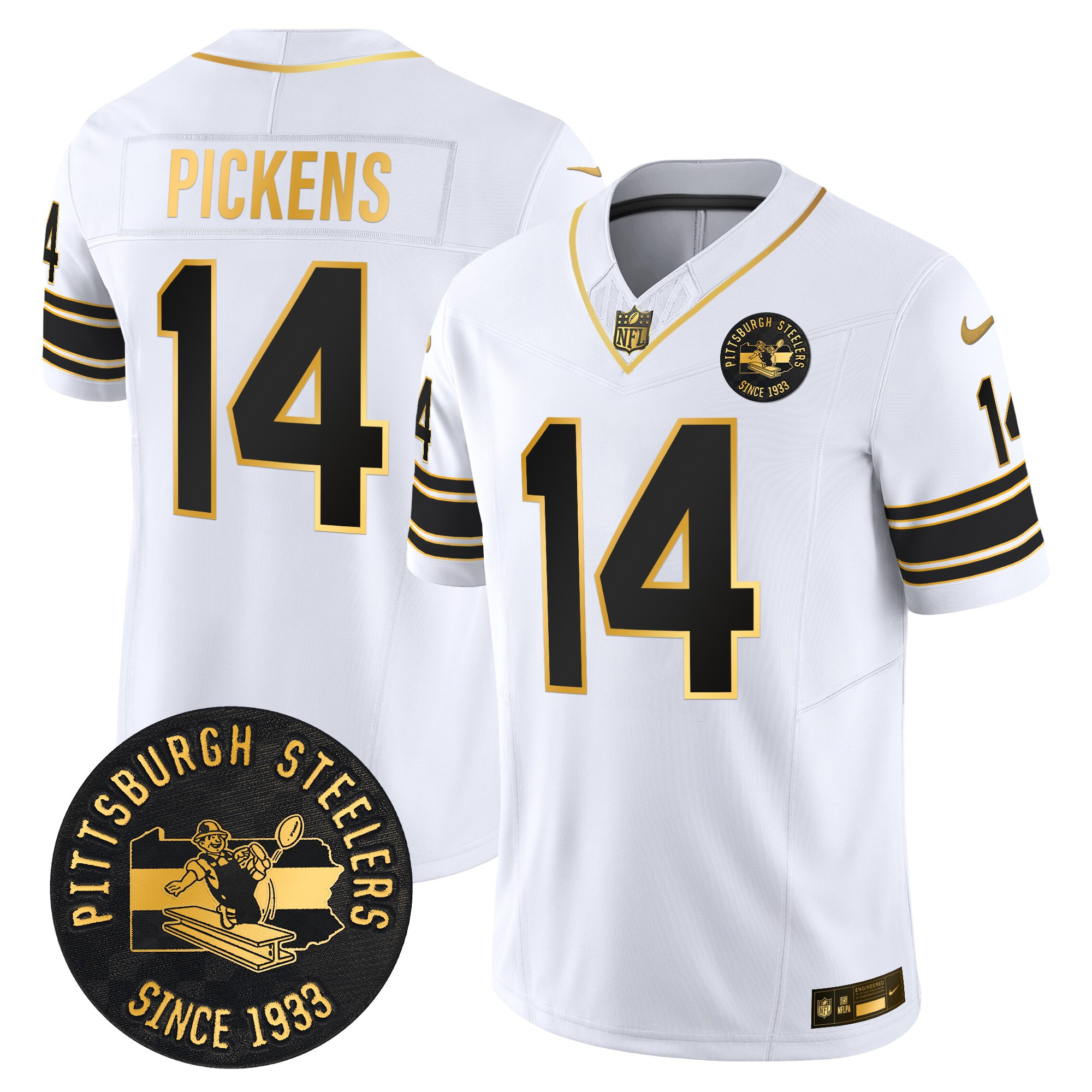 Men's Pittsburgh Steelers Throwback 1933 Patch Gold Vapor Limited Jersey - All Stitched - Image 13