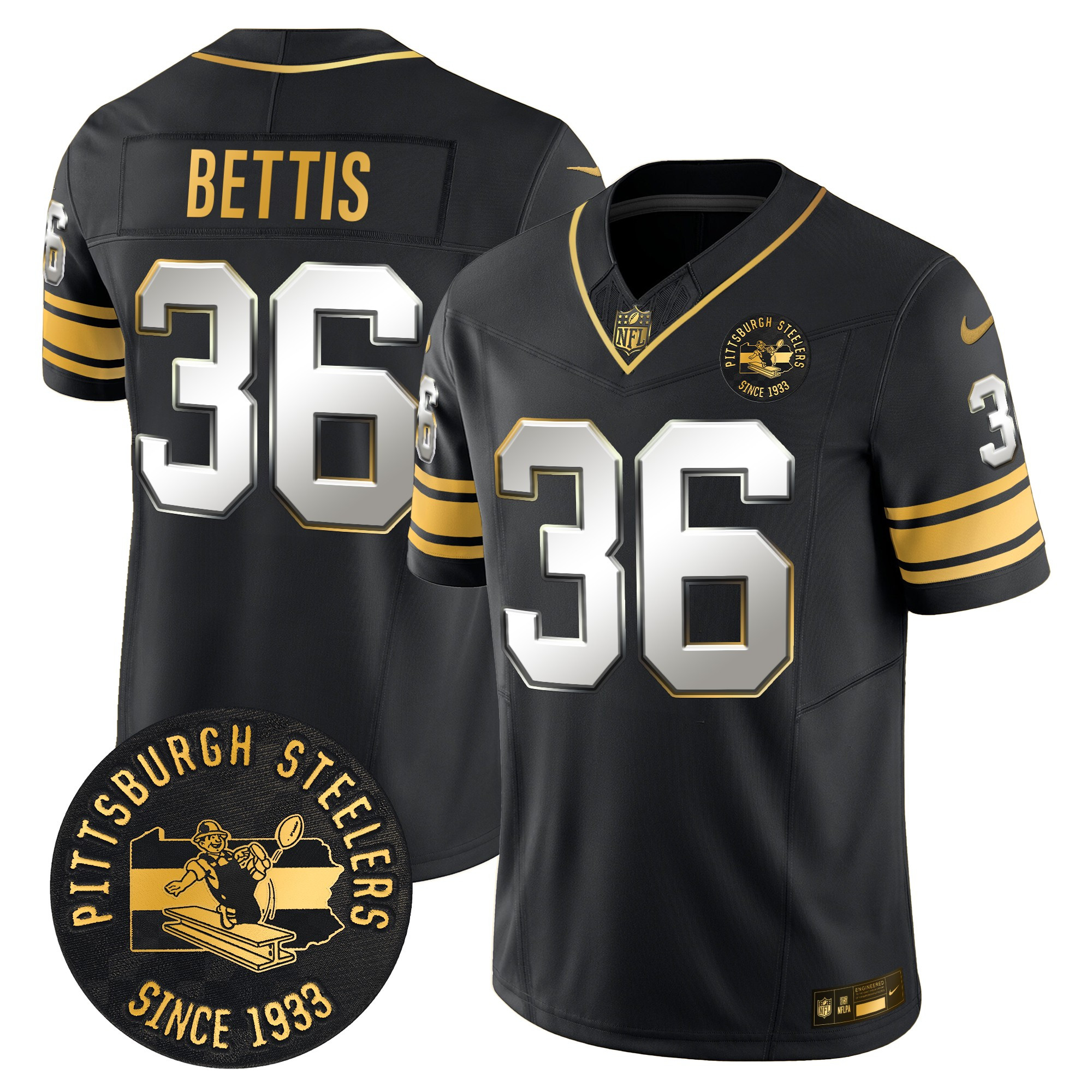 Men's Pittsburgh Steelers Throwback 1933 Patch Gold Vapor Limited Jersey - All Stitched - Image 38