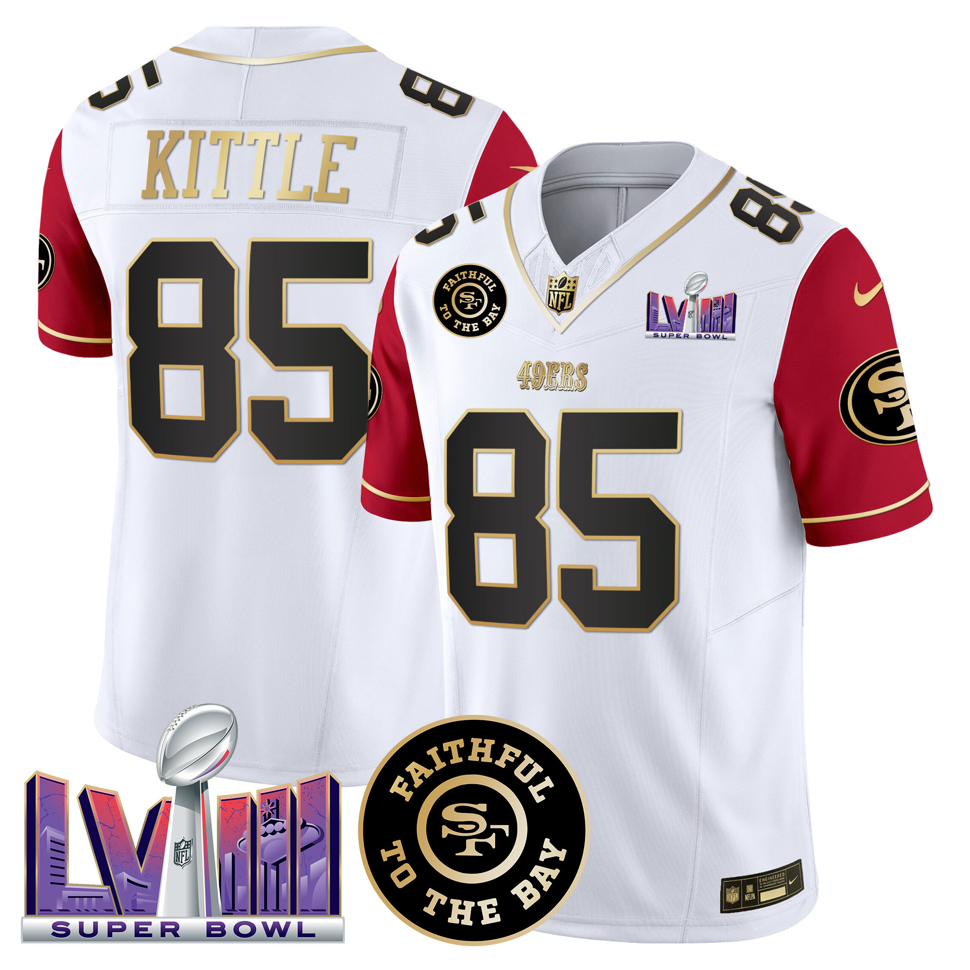 Men's San Francisco 49ers Faithful & Super Bowl LVIII Patch Vapor Jersey V2 - All Stitched - Image 44