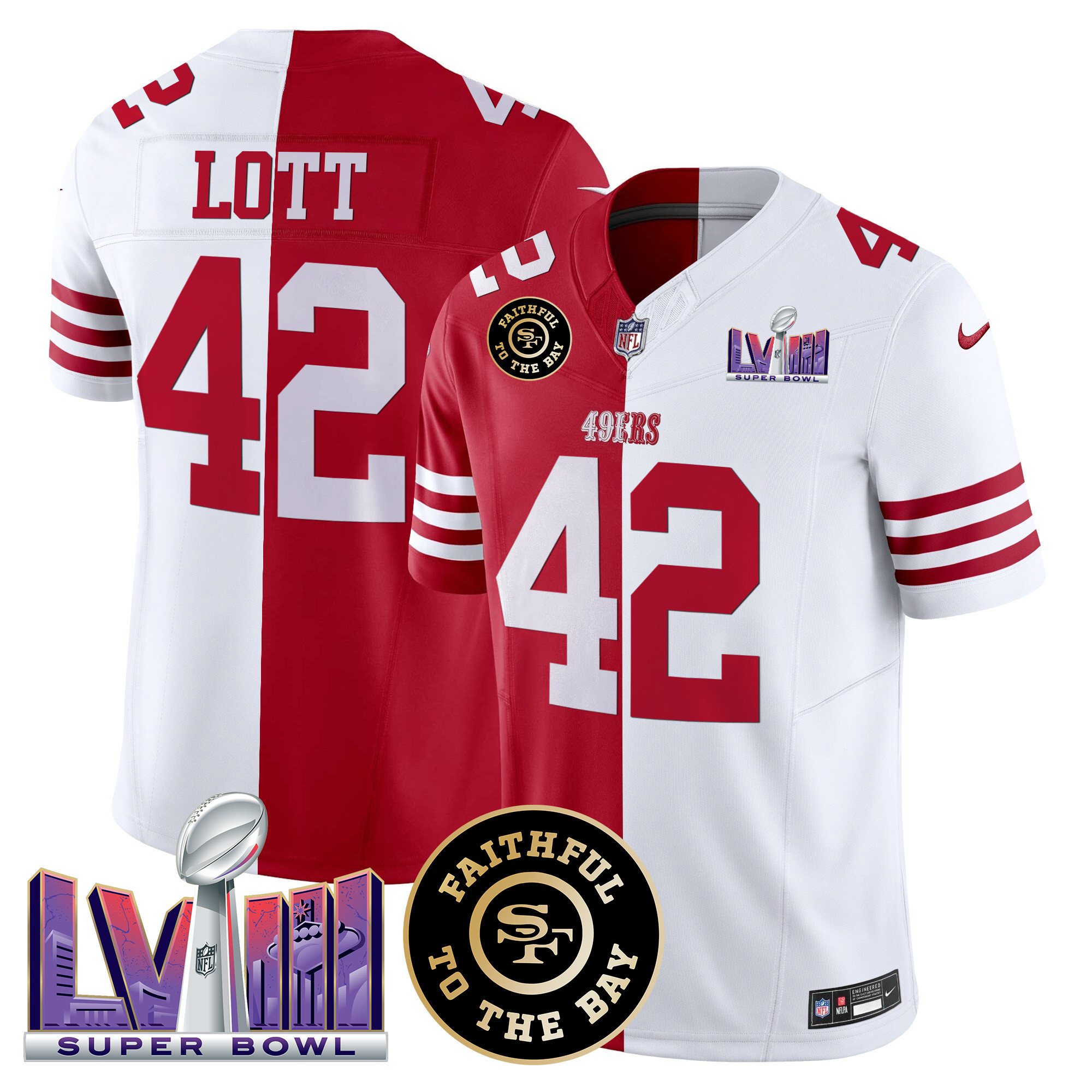 Men's San Francisco 49ers Faithful & Super Bowl LVIII Patch Vapor Jersey V2 - All Stitched - Image 39