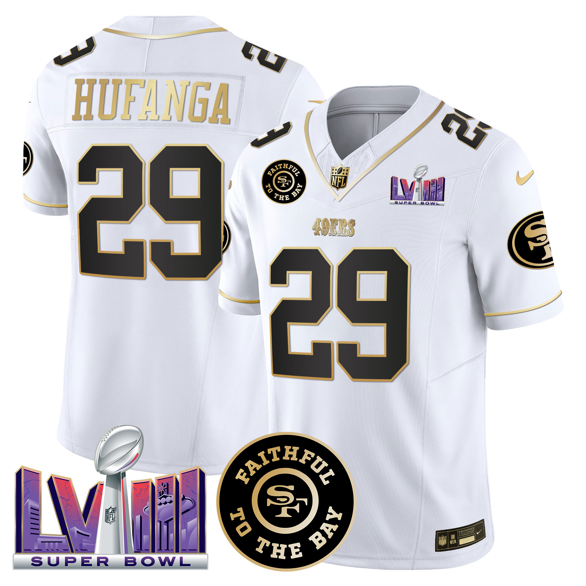 Men's San Francisco 49ers Faithful & Super Bowl LVIII Patch Vapor Jersey V2 - All Stitched - Image 30