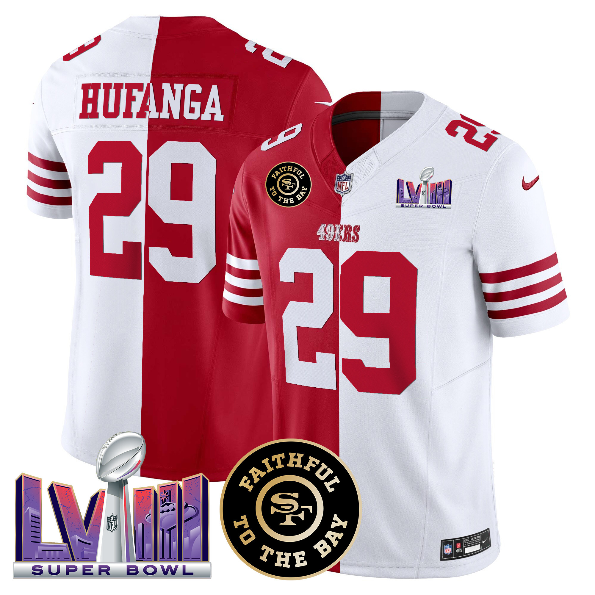 Men's San Francisco 49ers Faithful & Super Bowl LVIII Patch Vapor Jersey V2 - All Stitched - Image 40