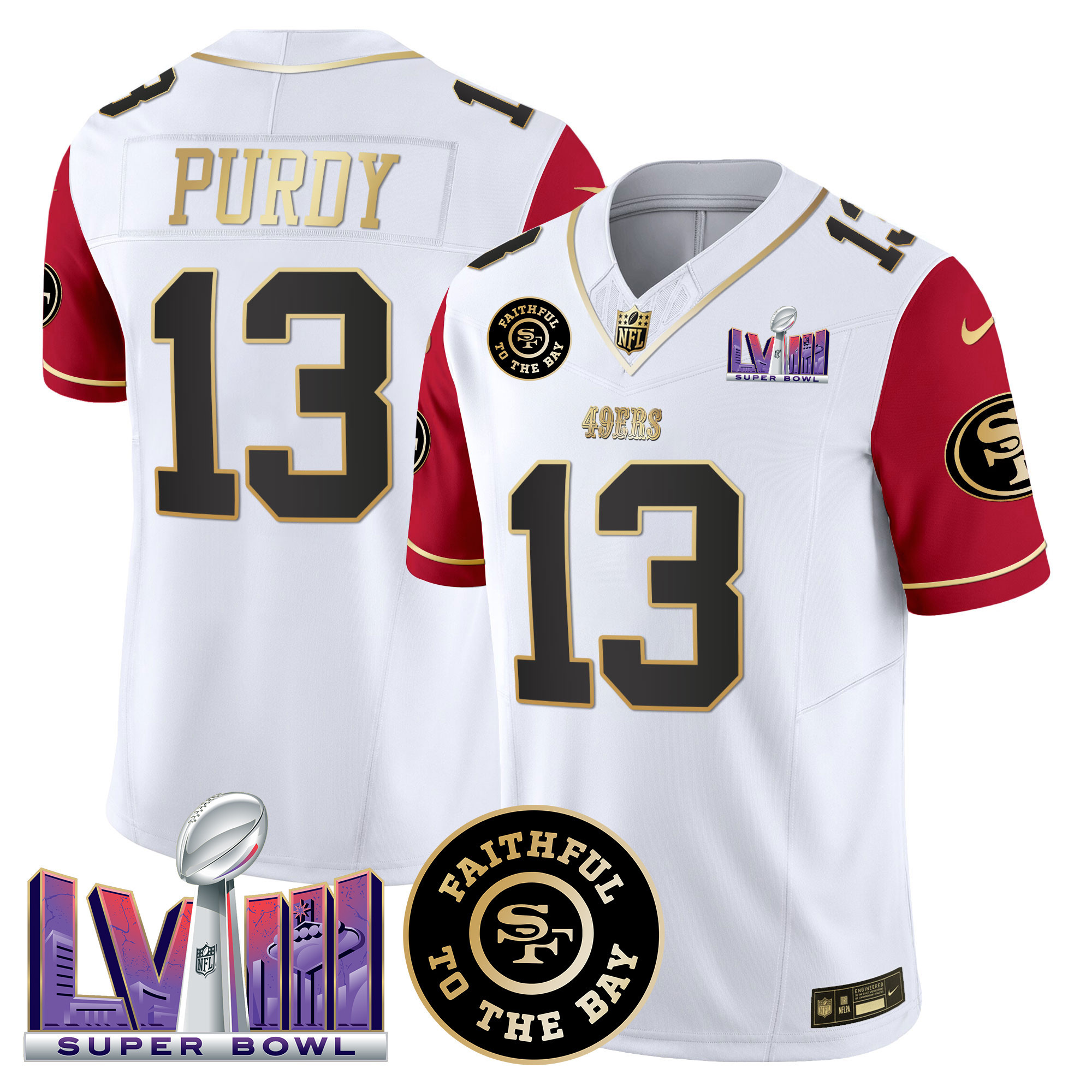 Men's San Francisco 49ers Faithful & Super Bowl LVIII Patch Vapor Jersey V2 - All Stitched - Image 43