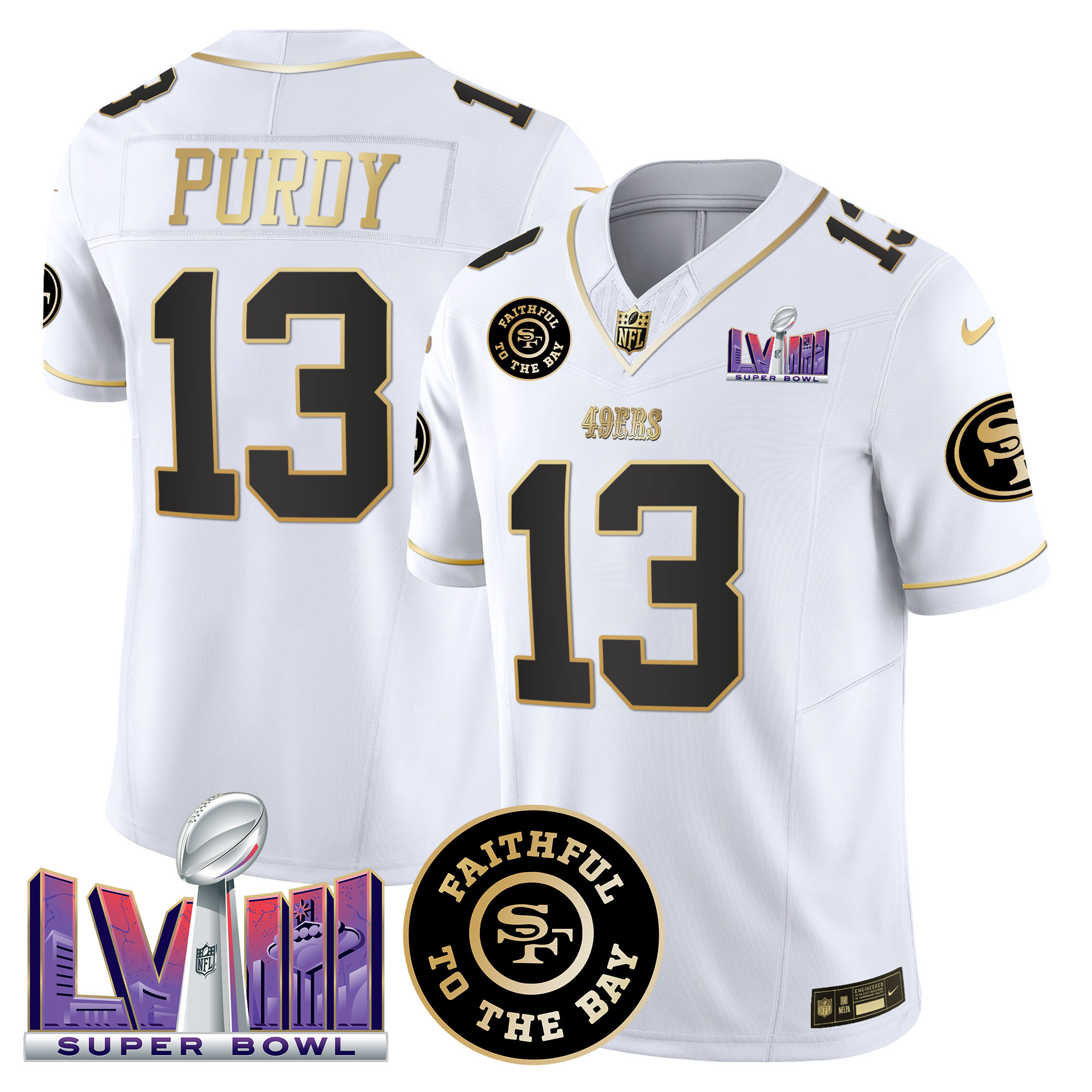 Men's San Francisco 49ers Faithful & Super Bowl LVIII Patch Vapor Jersey V2 - All Stitched - Image 23