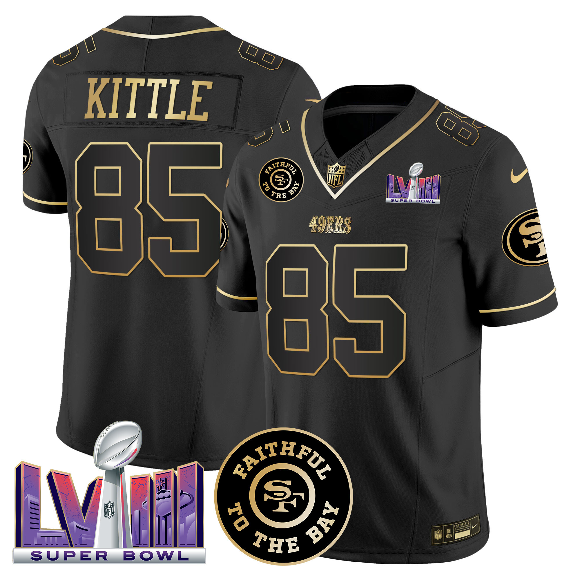 Men's San Francisco 49ers Faithful & Super Bowl LVIII Patch Vapor Jersey V2 - All Stitched - Image 14