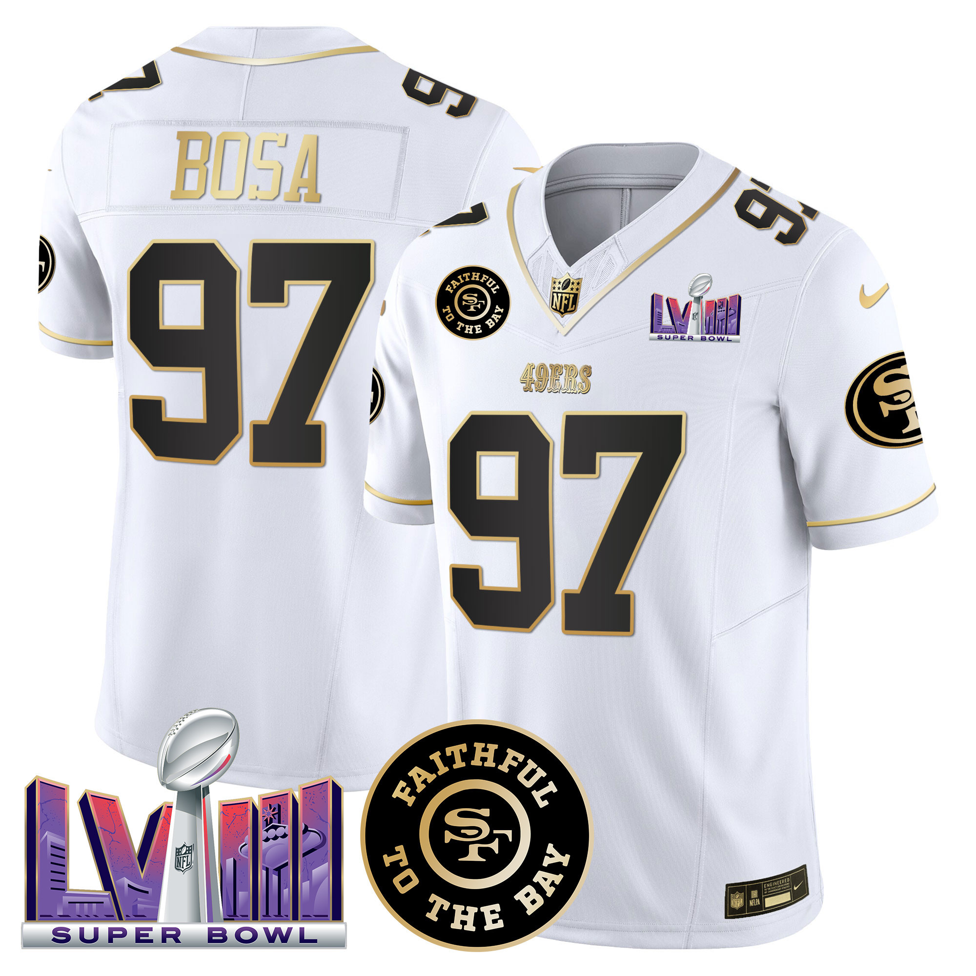 Men's San Francisco 49ers Faithful & Super Bowl LVIII Patch Vapor Jersey V2 - All Stitched - Image 27