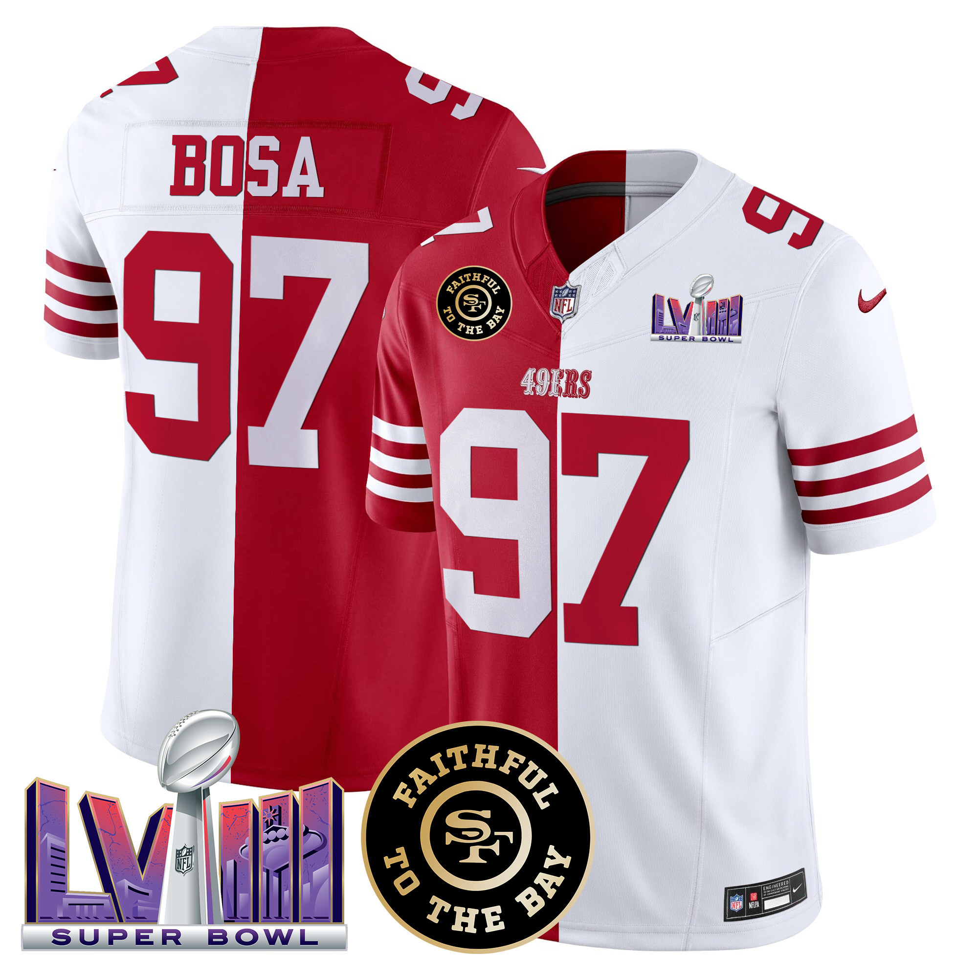Men's San Francisco 49ers Faithful & Super Bowl LVIII Patch Vapor Jersey V2 - All Stitched - Image 37